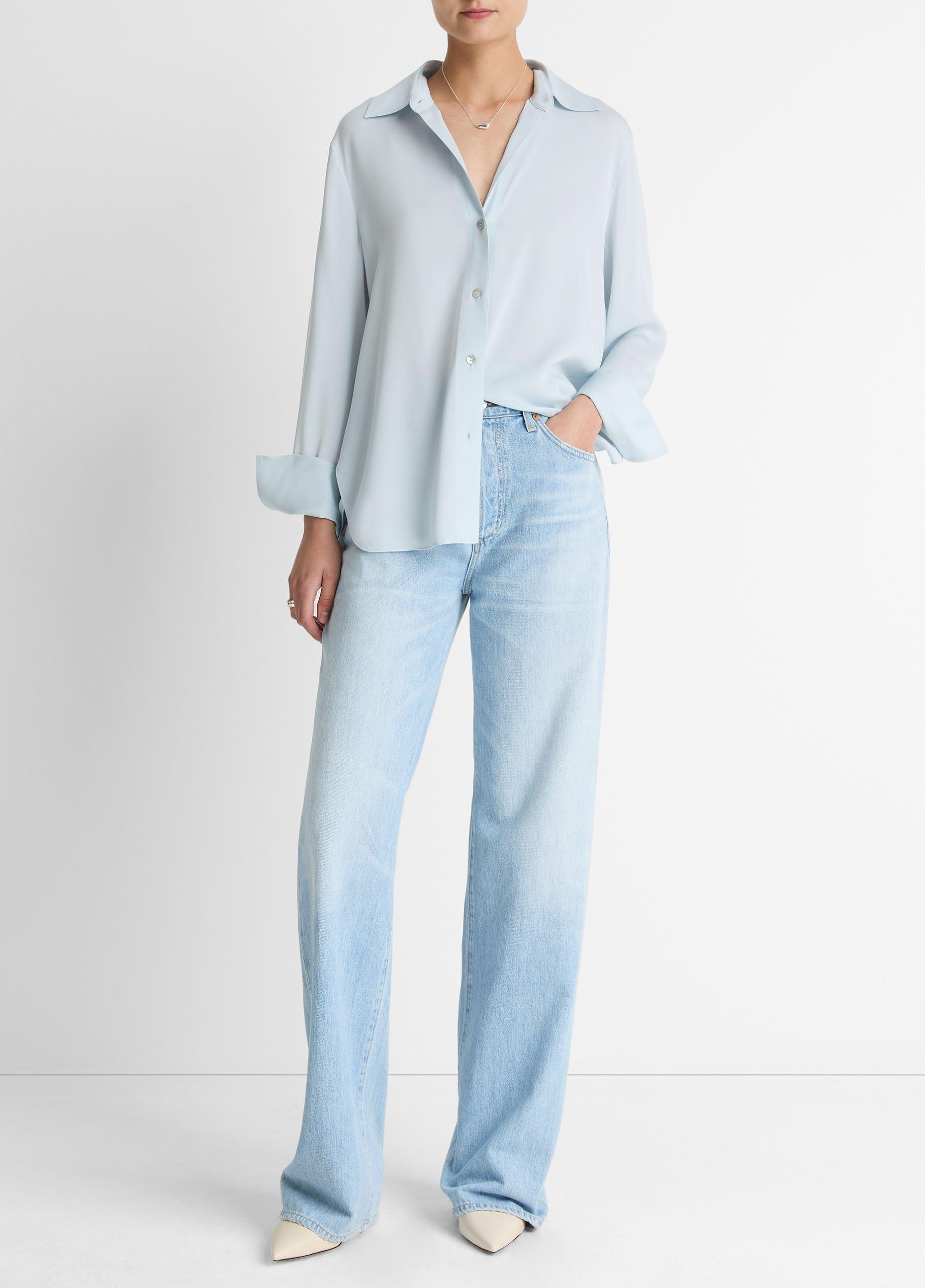 Stretch-Silk Button-Front Blouse image number 3