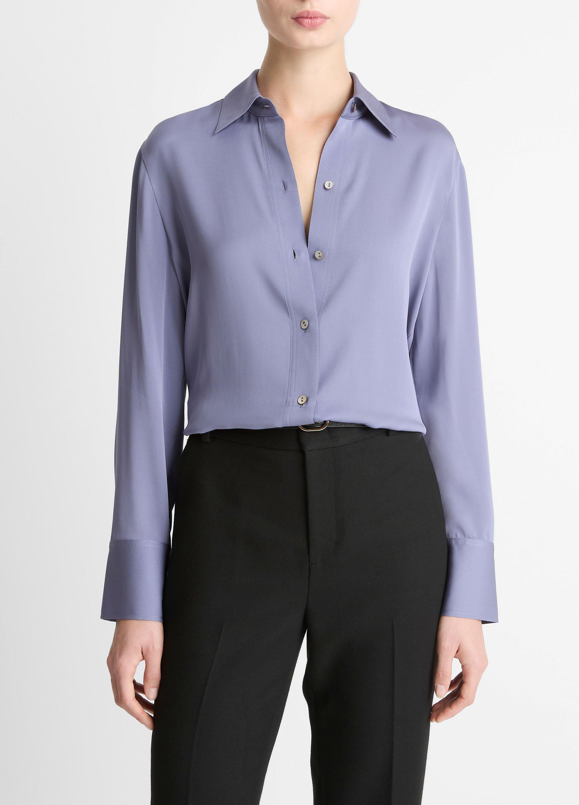 Stretch-Silk Button-Front Blouse image number 0