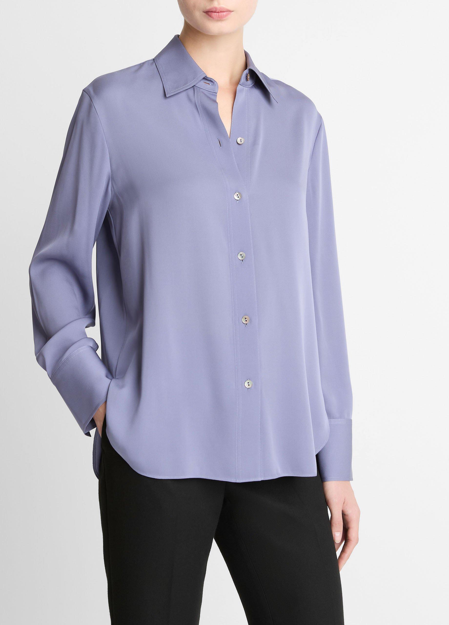 Stretch-Silk Button-Front Blouse image number 1