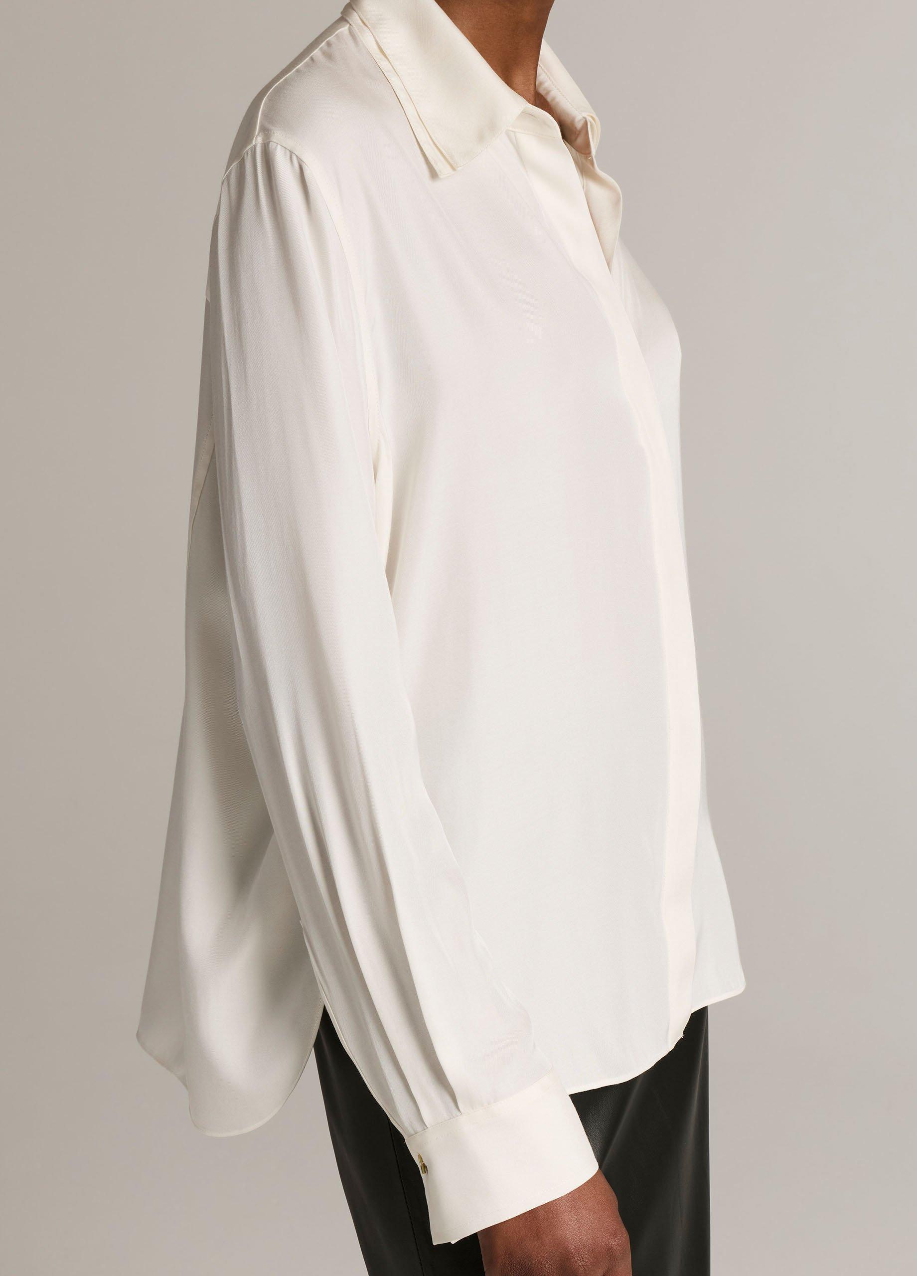 Double-Detail Silk-Blend Button-Front Shirt image number 1