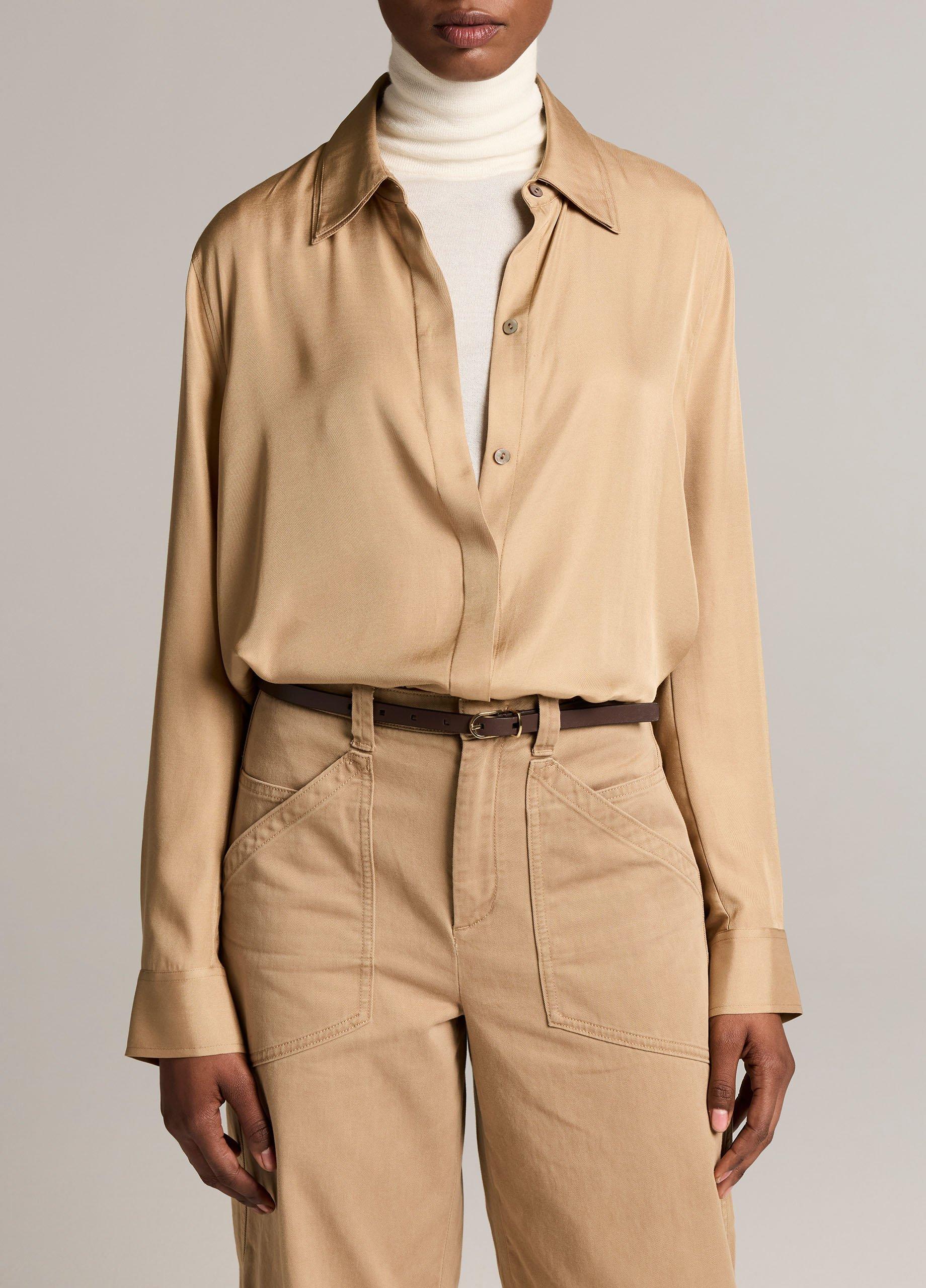 Double-Detail Silk-Blend Button-Front Shirt image number 0