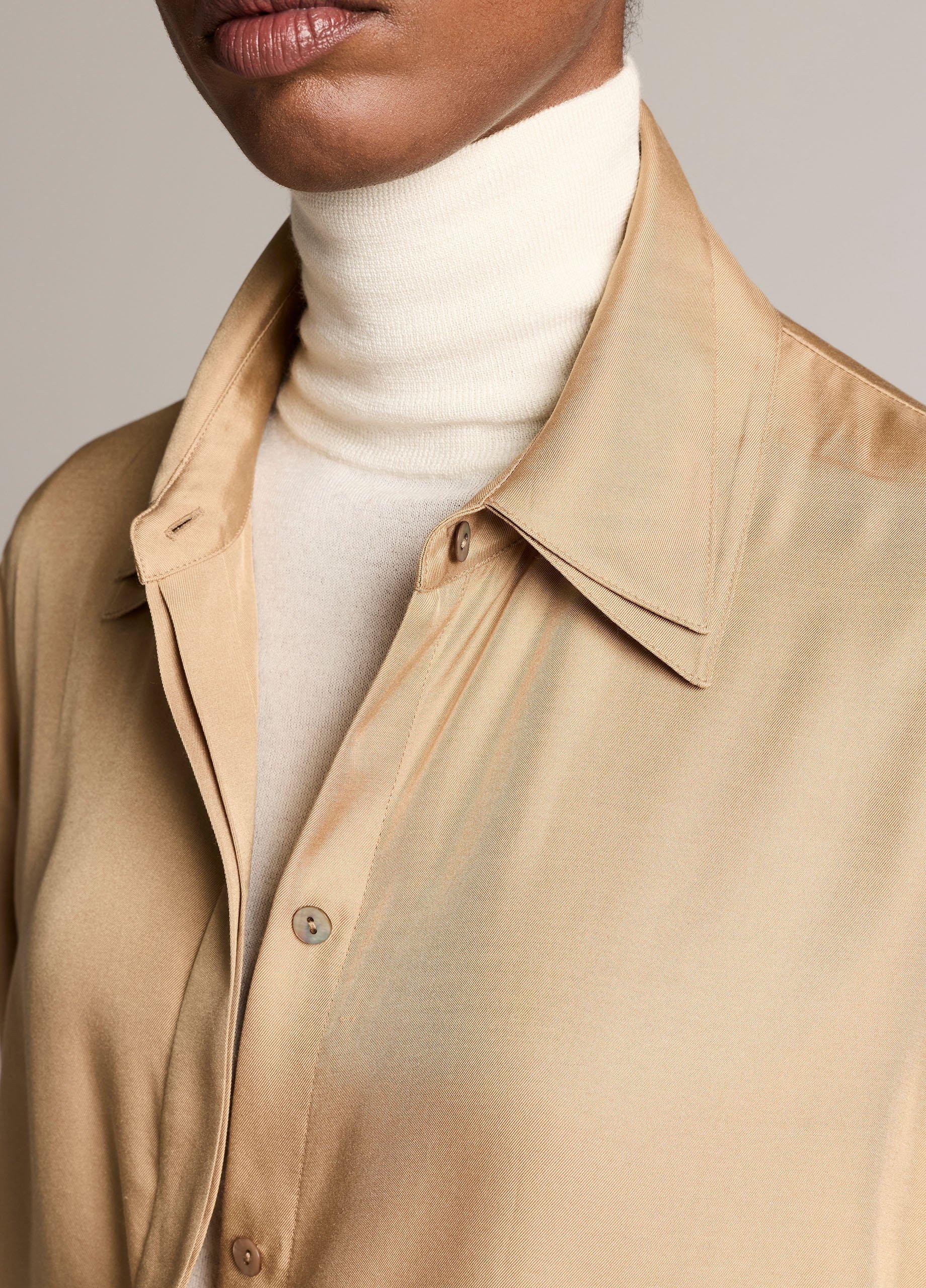 Double-Detail Silk-Blend Button-Front Shirt image number 1