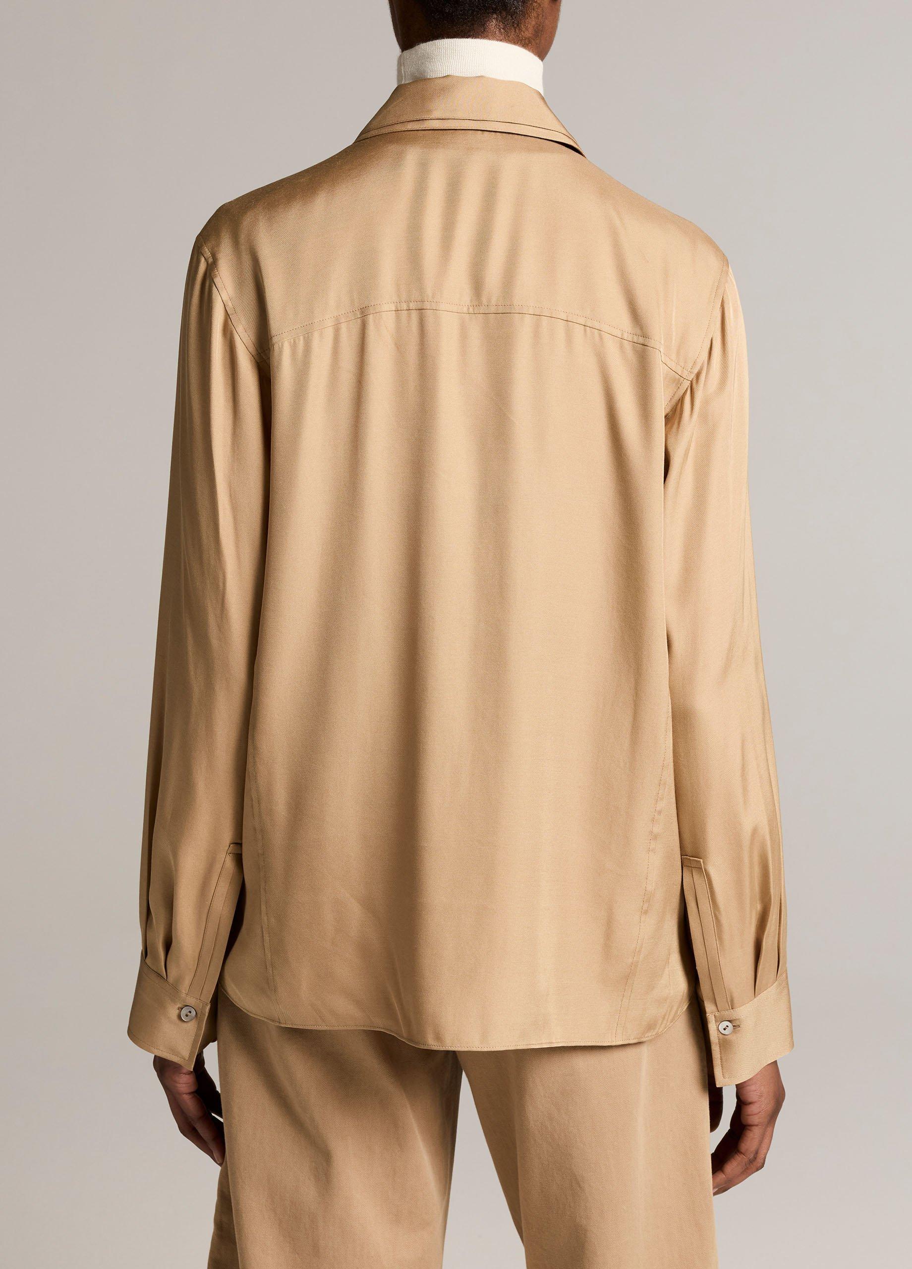 Double-Detail Silk-Blend Button-Front Shirt image number 2