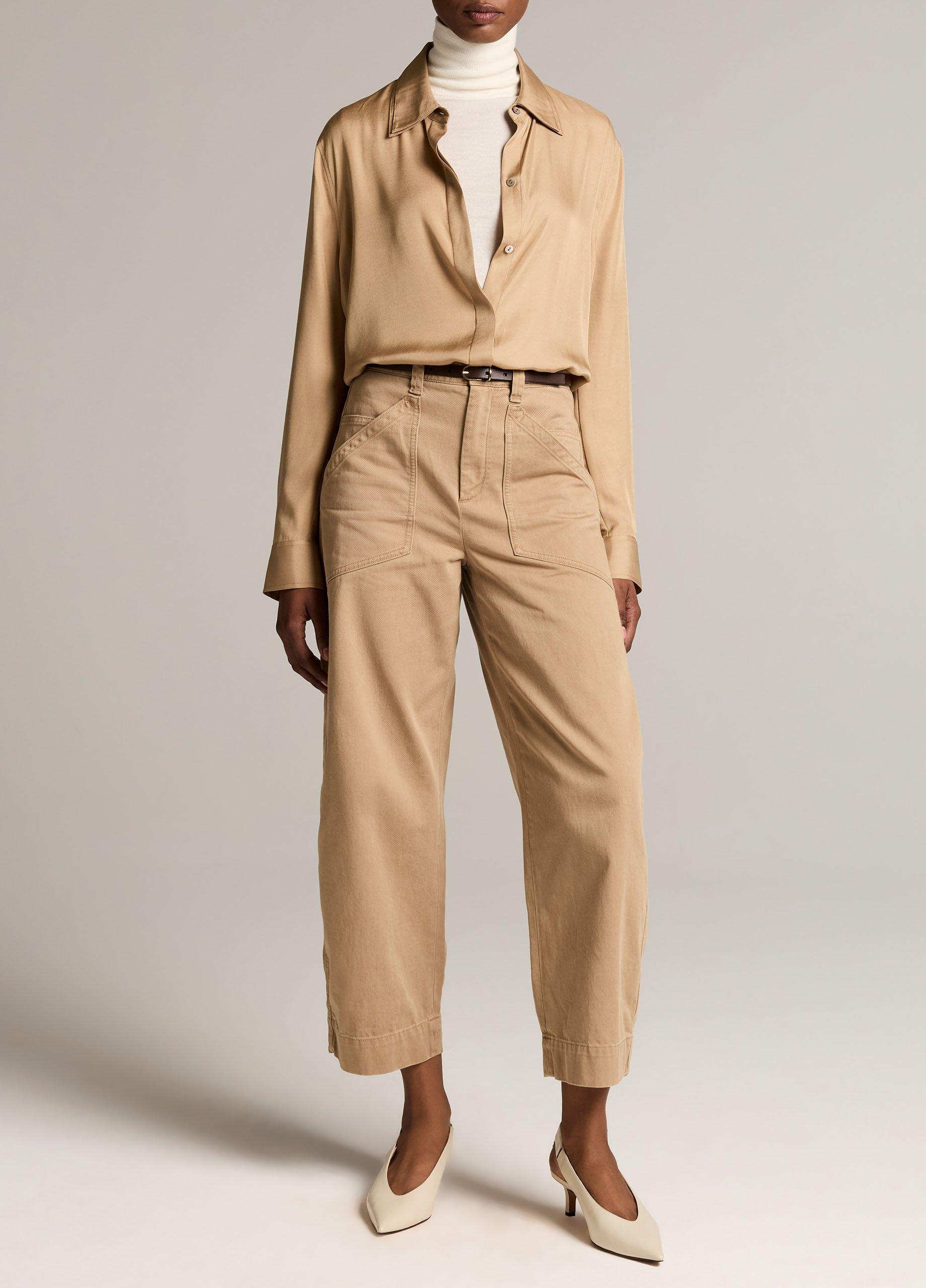 Double-Detail Silk-Blend Button-Front Shirt image number 3