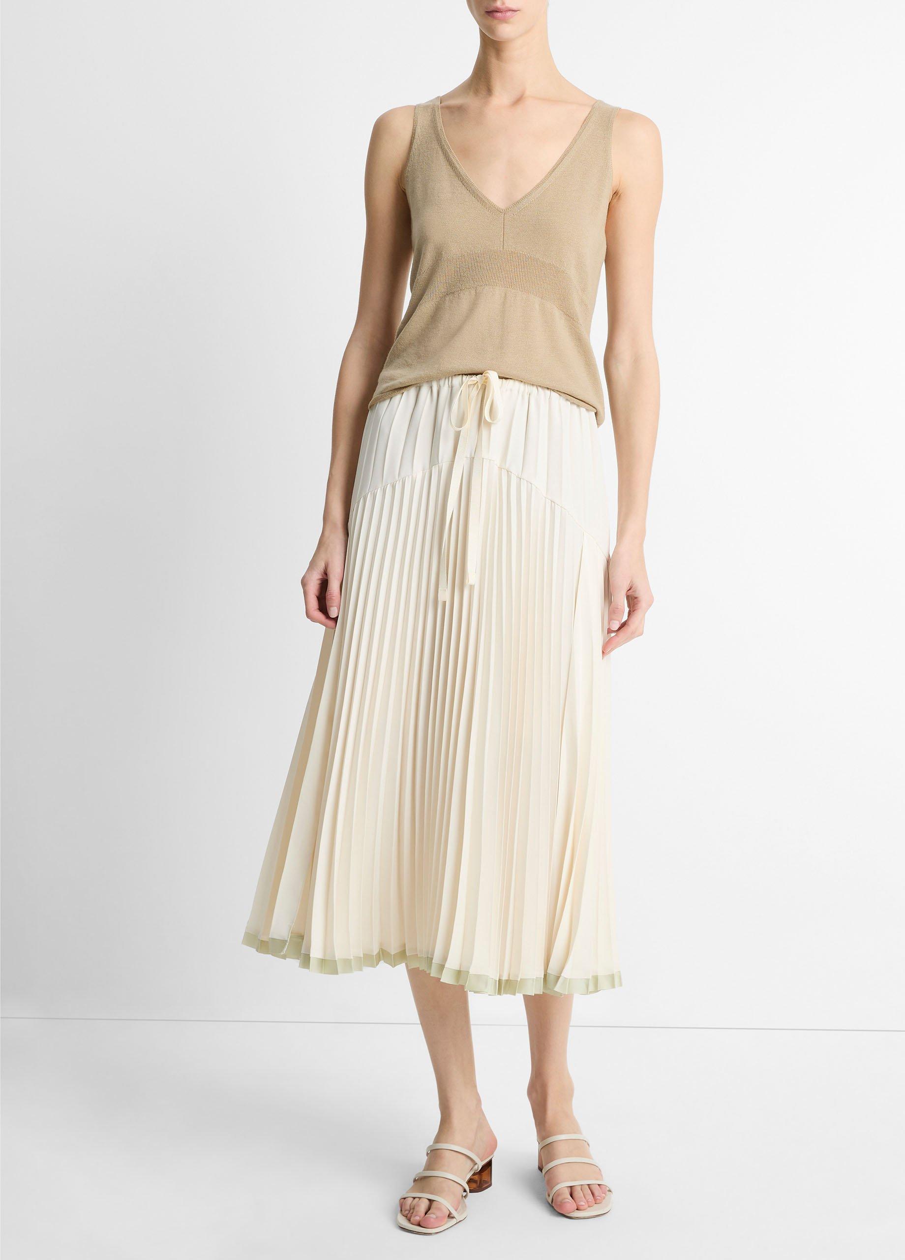 Women's Pleated Satin Tiered Skirt, Bona, Size L Vince