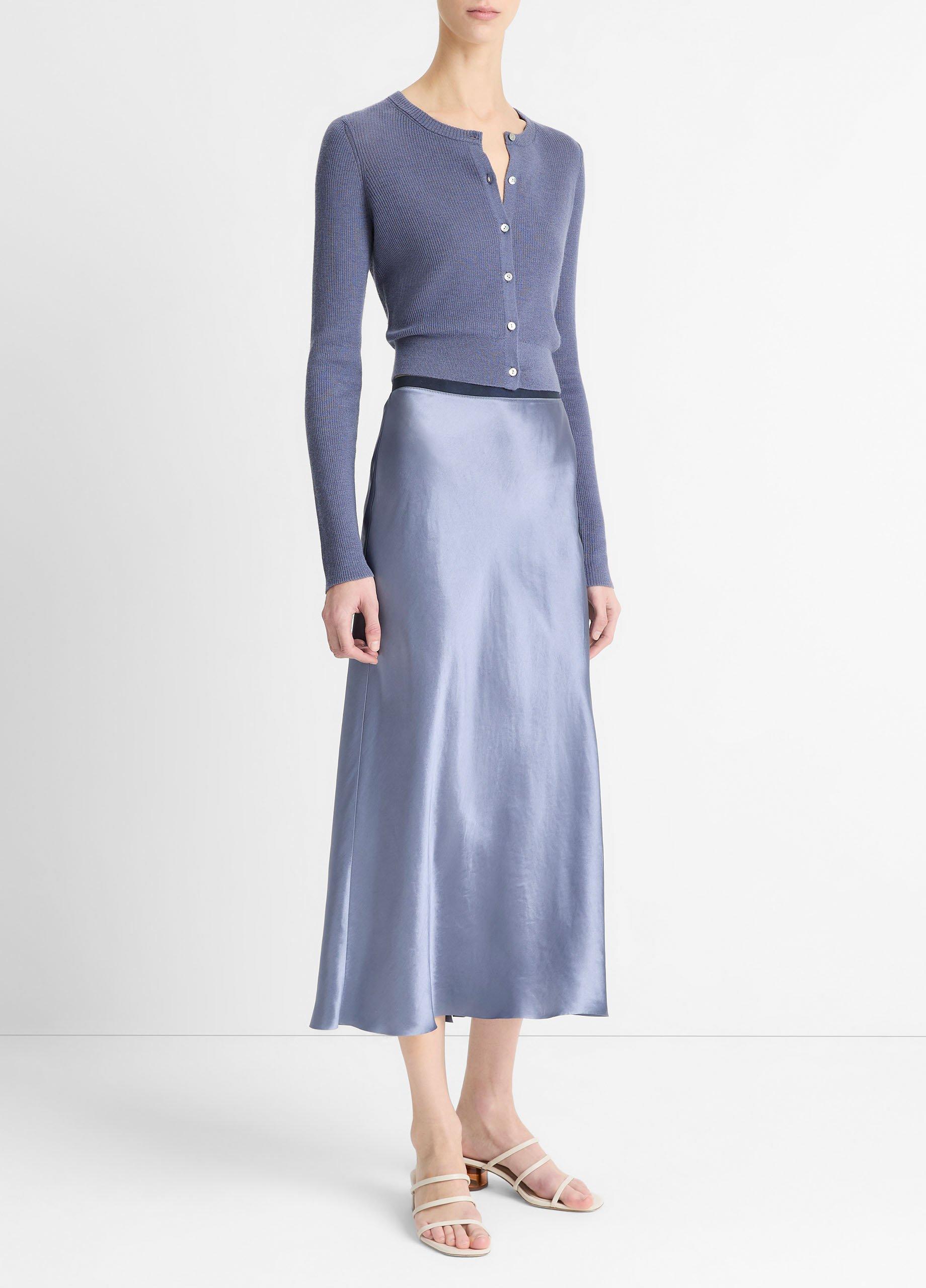 Contrast-Waistband Satin Bias Skirt image number 1