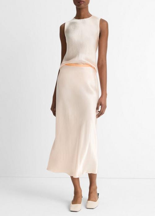 Contrast-Waistband Satin Bias Skirt