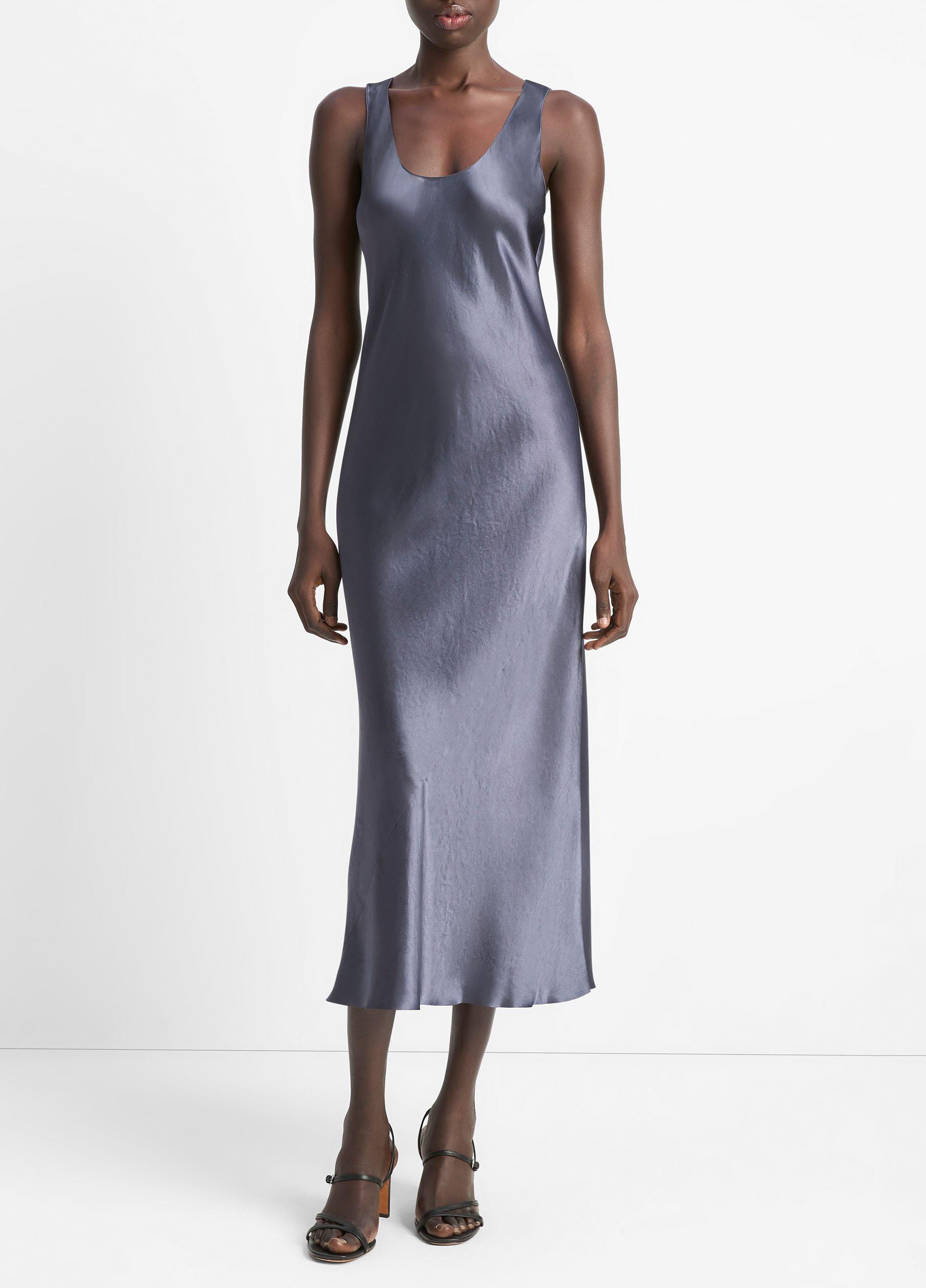 【新品】neau SATIN TANK DRESS D.NAVY Satin-Bias-Tank-Dress-476NLK?$