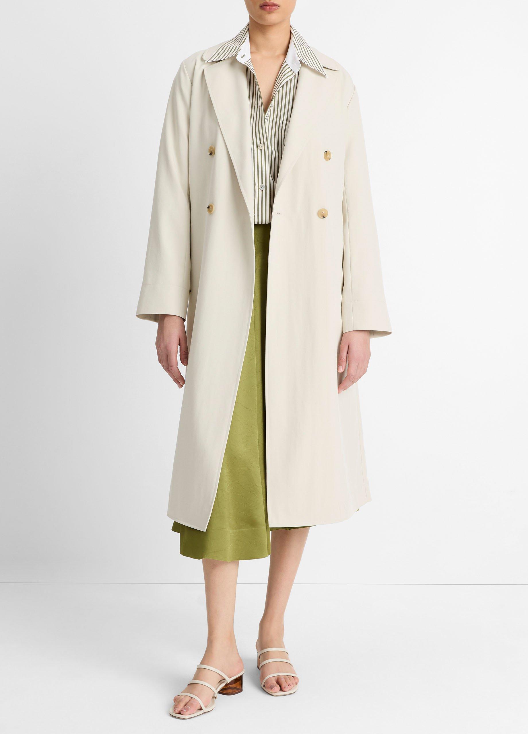 Women's Drapey Trench Coat, White Stone, Size L Vince