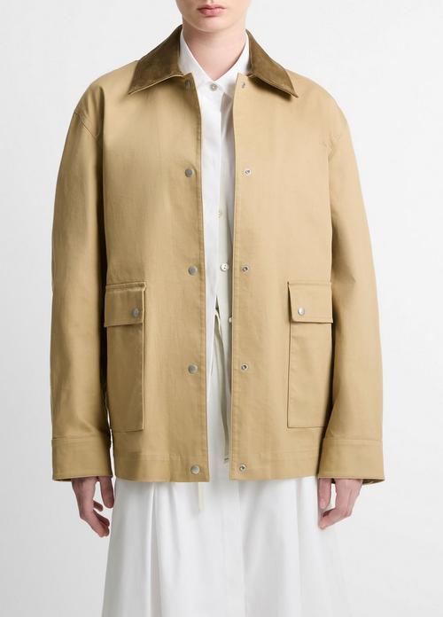 Suede-Collar Cotton Utility Jacket