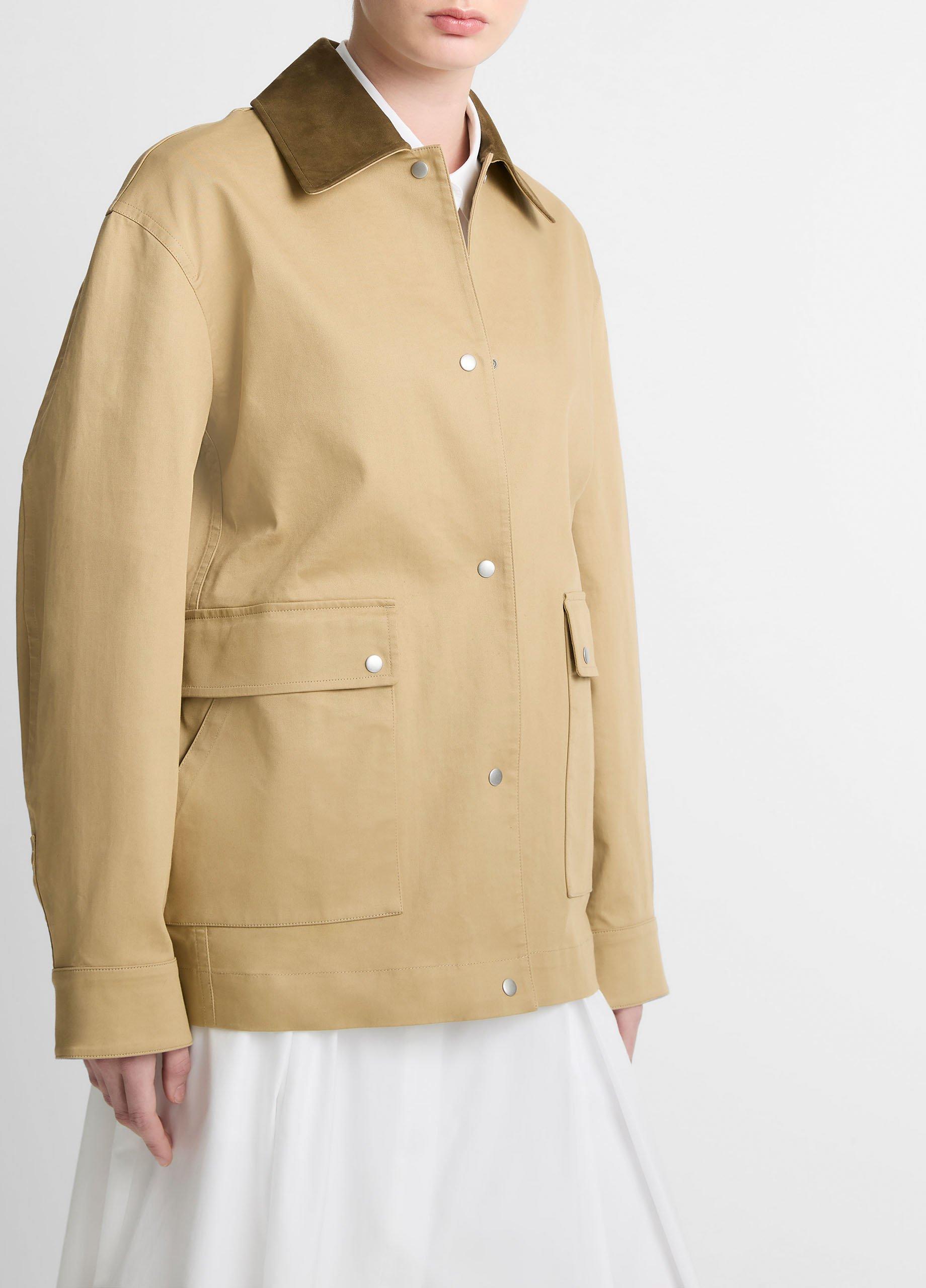 Suede-Collar Cotton Utility Jacket in Jackets | Vince