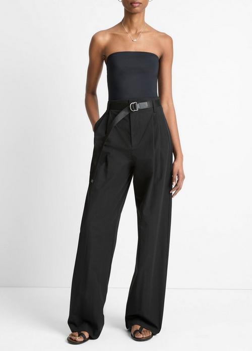 Cotton-Blend High-Rise Pleated Wide-Leg Trouser