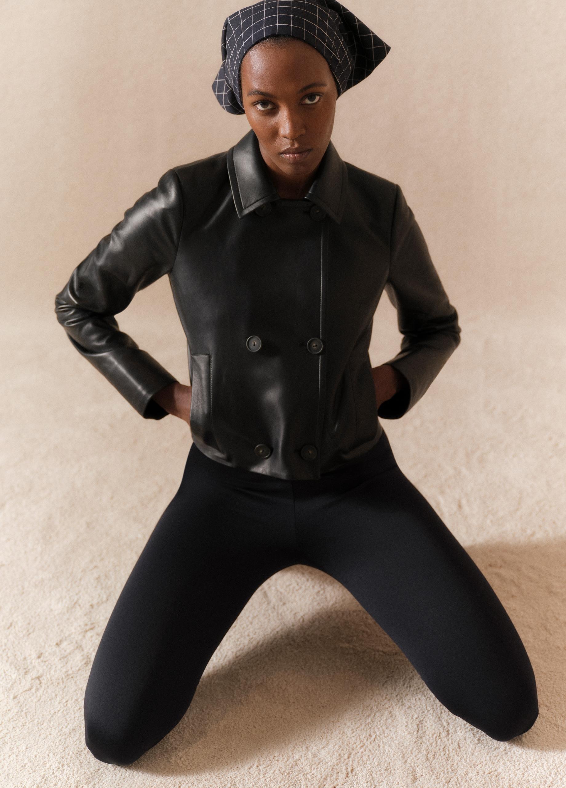 Shrunken Leather Peacoat image number 4