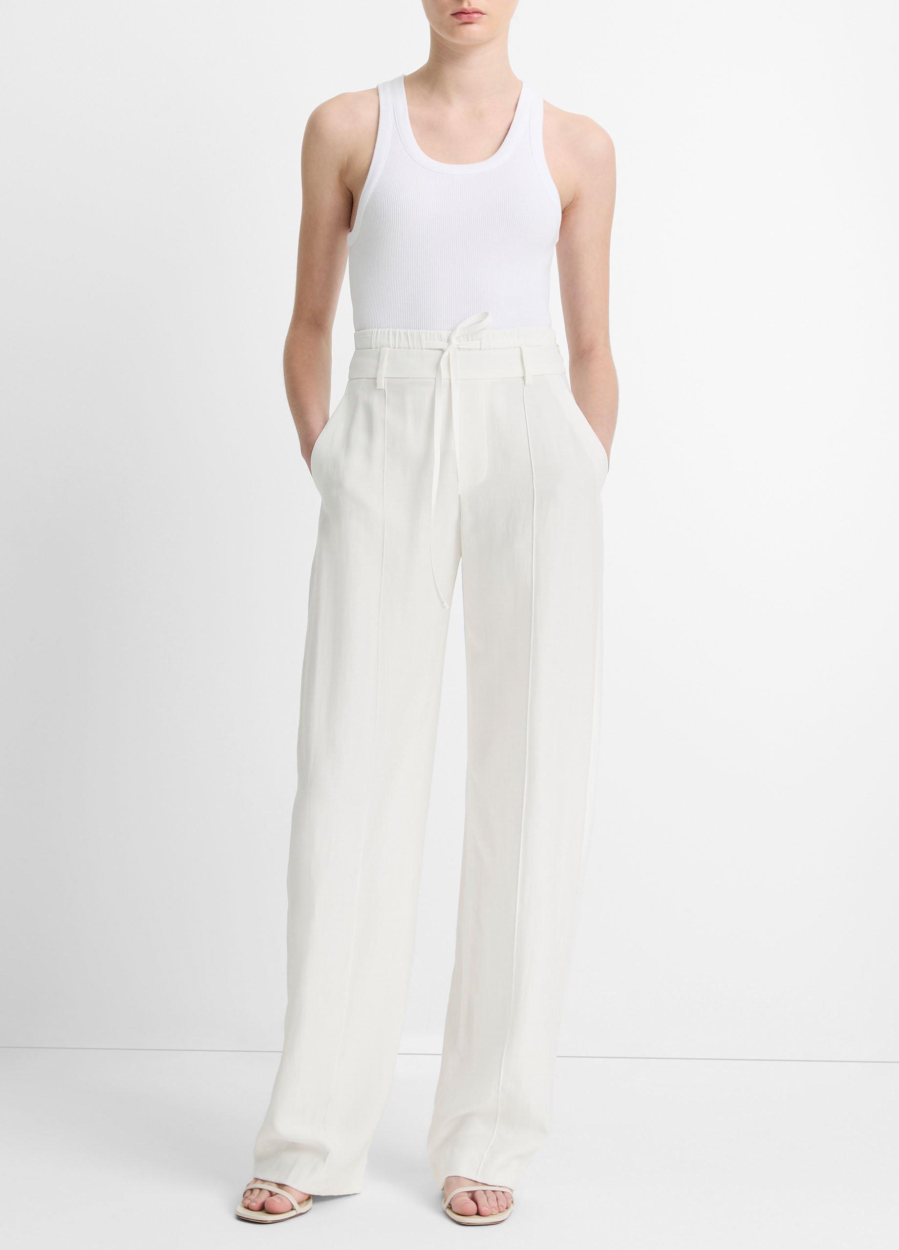 Women
s Double-Waistband Drawstring Pant, Off White, Size 0 Vince