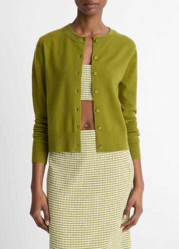 Wool & Cashmere-Blend Tipped Half-Moon Cardigan in Cardigans Wool & Cashmere-Blend Tipped Half-Moon Cardigan in Cardigans