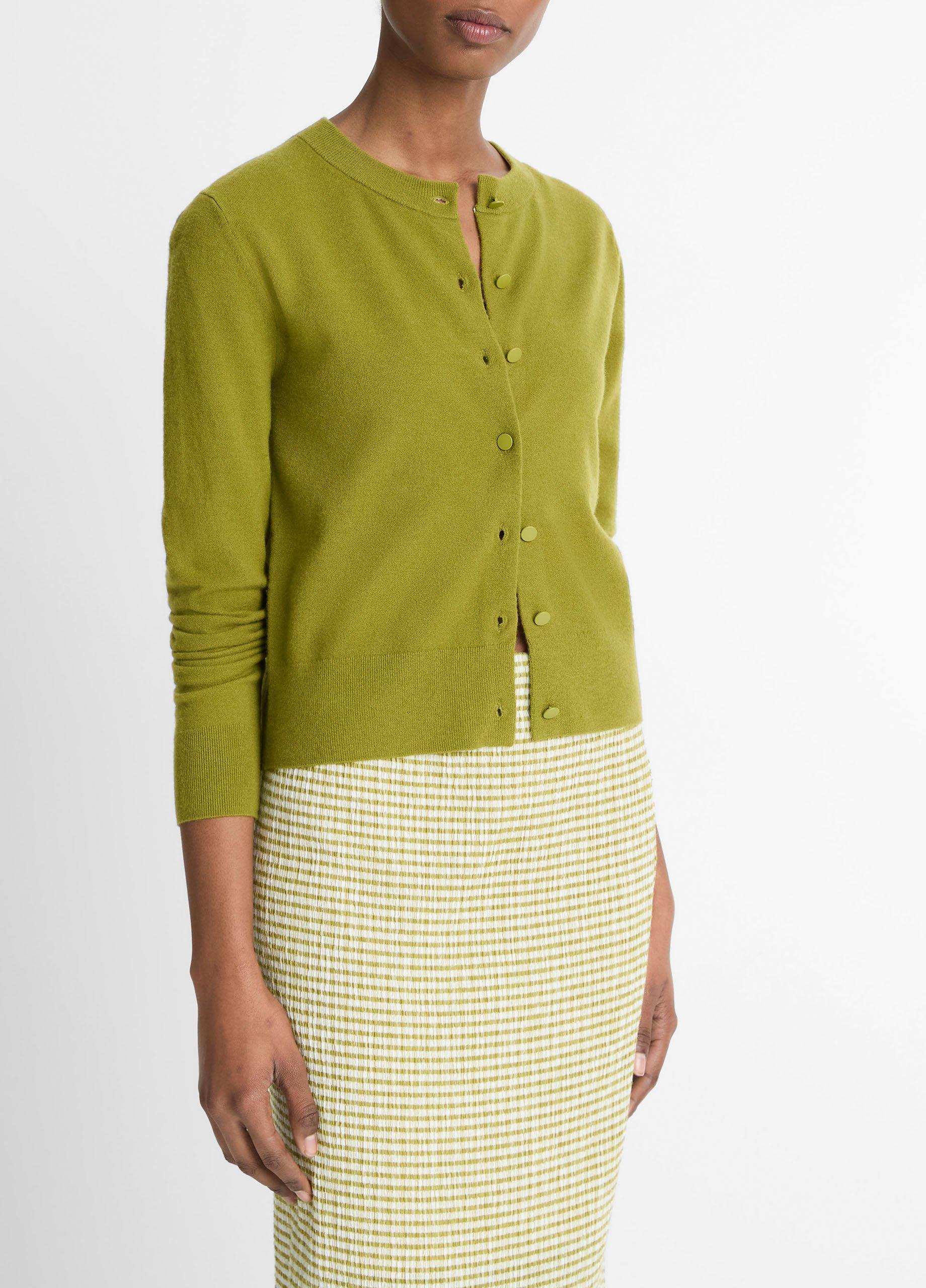 Wool & Cashmere-Blend Tipped Half-Moon Cardigan in Cardigans