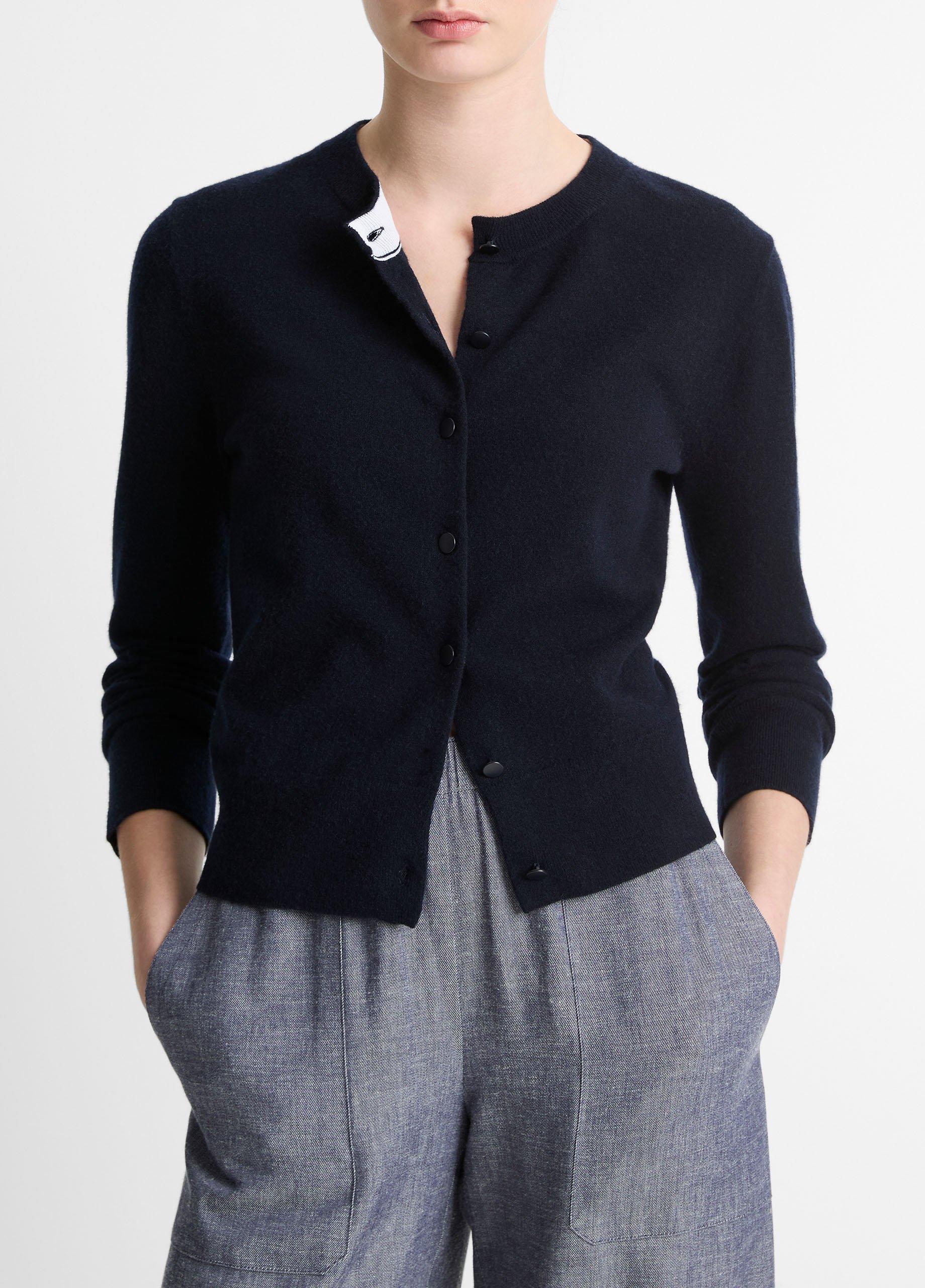 Wool & Cashmere-Blend Tipped Half-Moon Cardigan in Sweaters