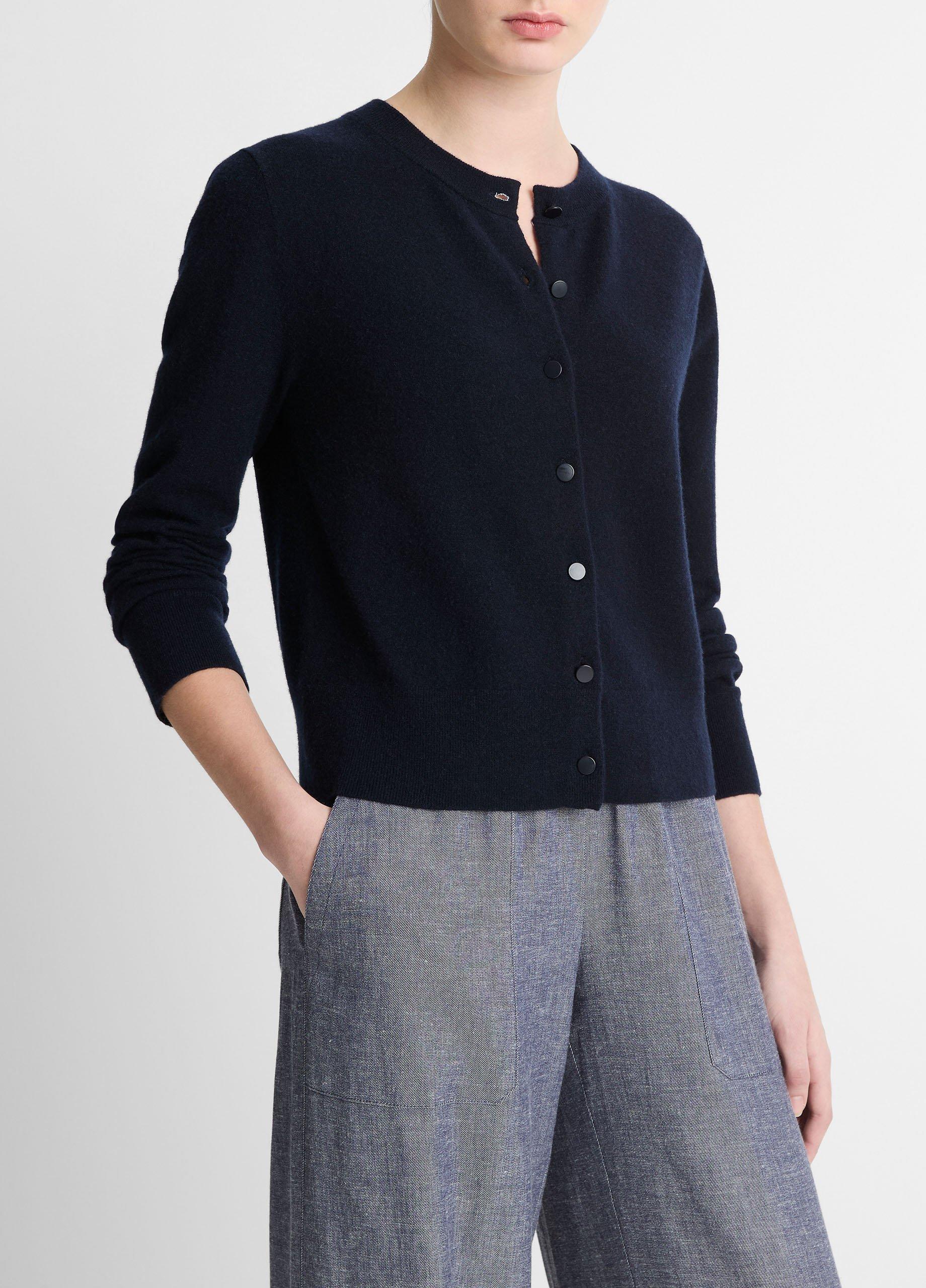 Wool & Cashmere-Blend Tipped Half-Moon Cardigan in Sweaters
