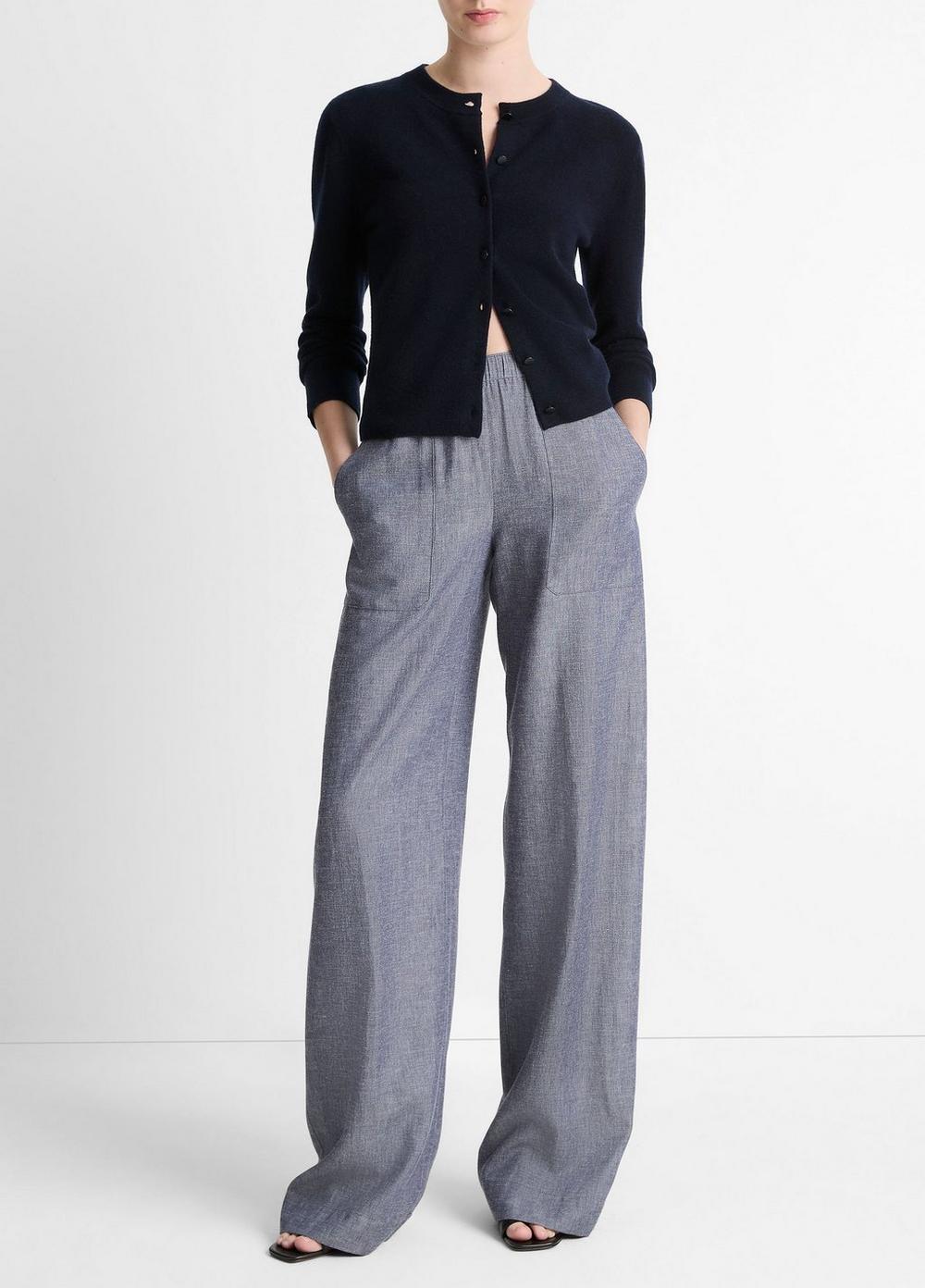 Wool & Cashmere-Blend Tipped Half-Moon Cardigan in Sweaters Wool & Cashmere-Blend Tipped Half-Moon Cardigan in Sweaters
