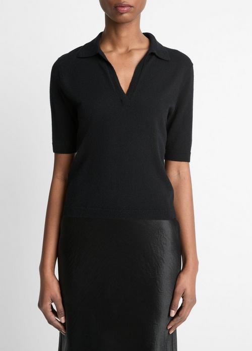 Cashmere-Silk Short-Sleeve Polo Sweater