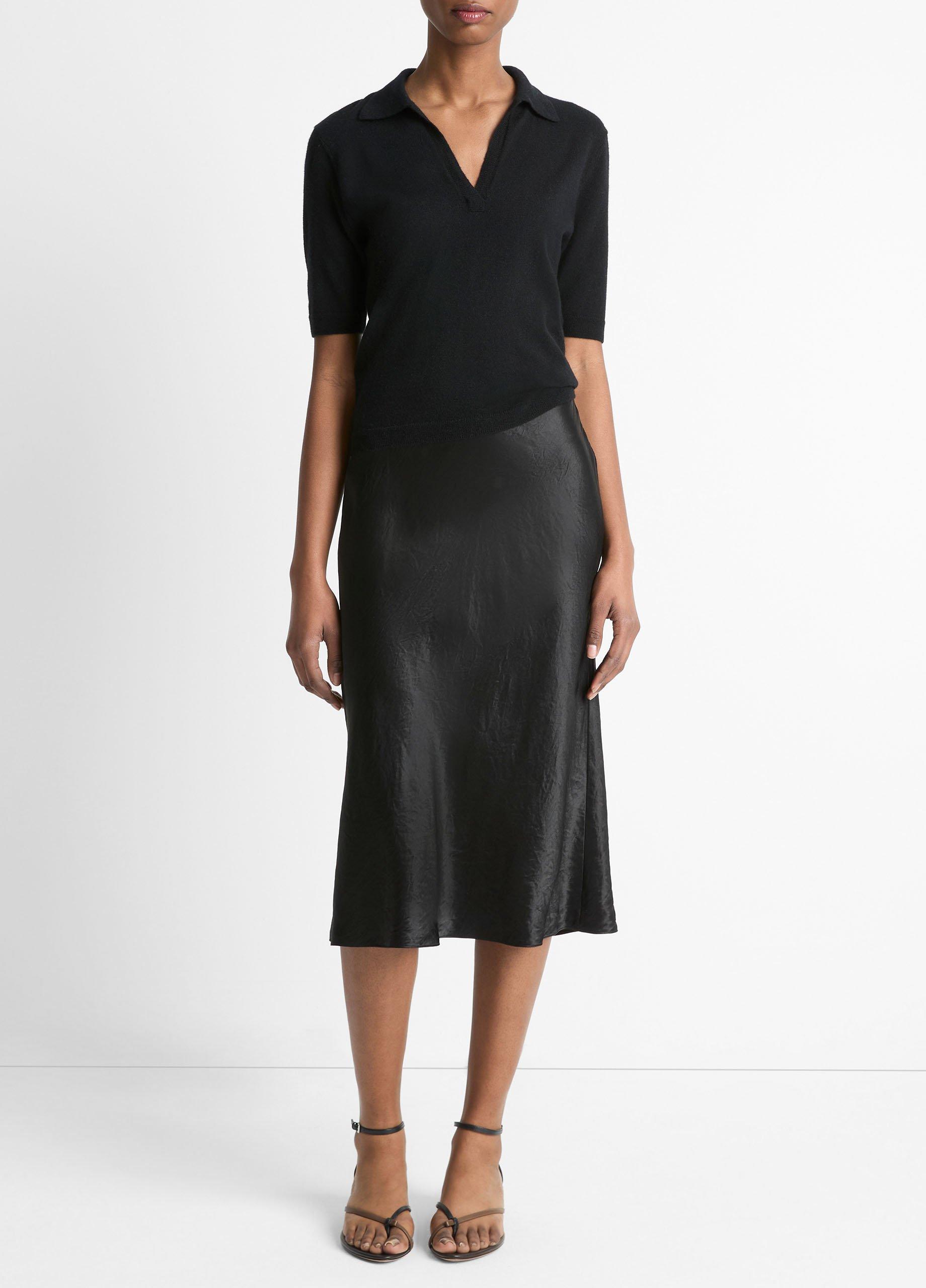 Cashmere-Silk Short-Sleeve Polo Sweater image number 3