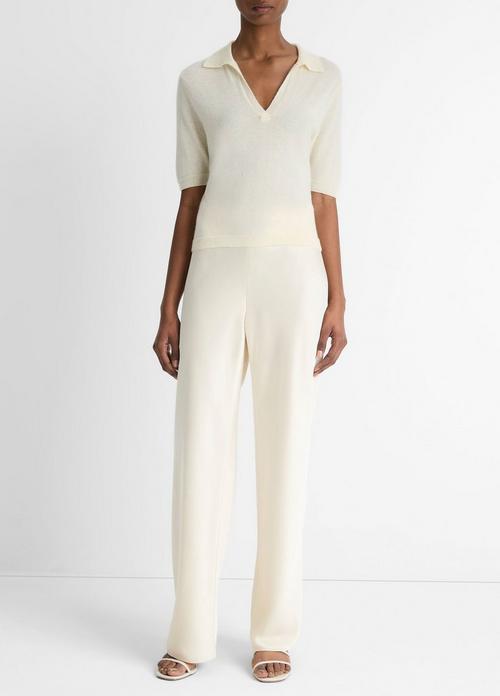 Cashmere-Silk Short-Sleeve Polo Sweater