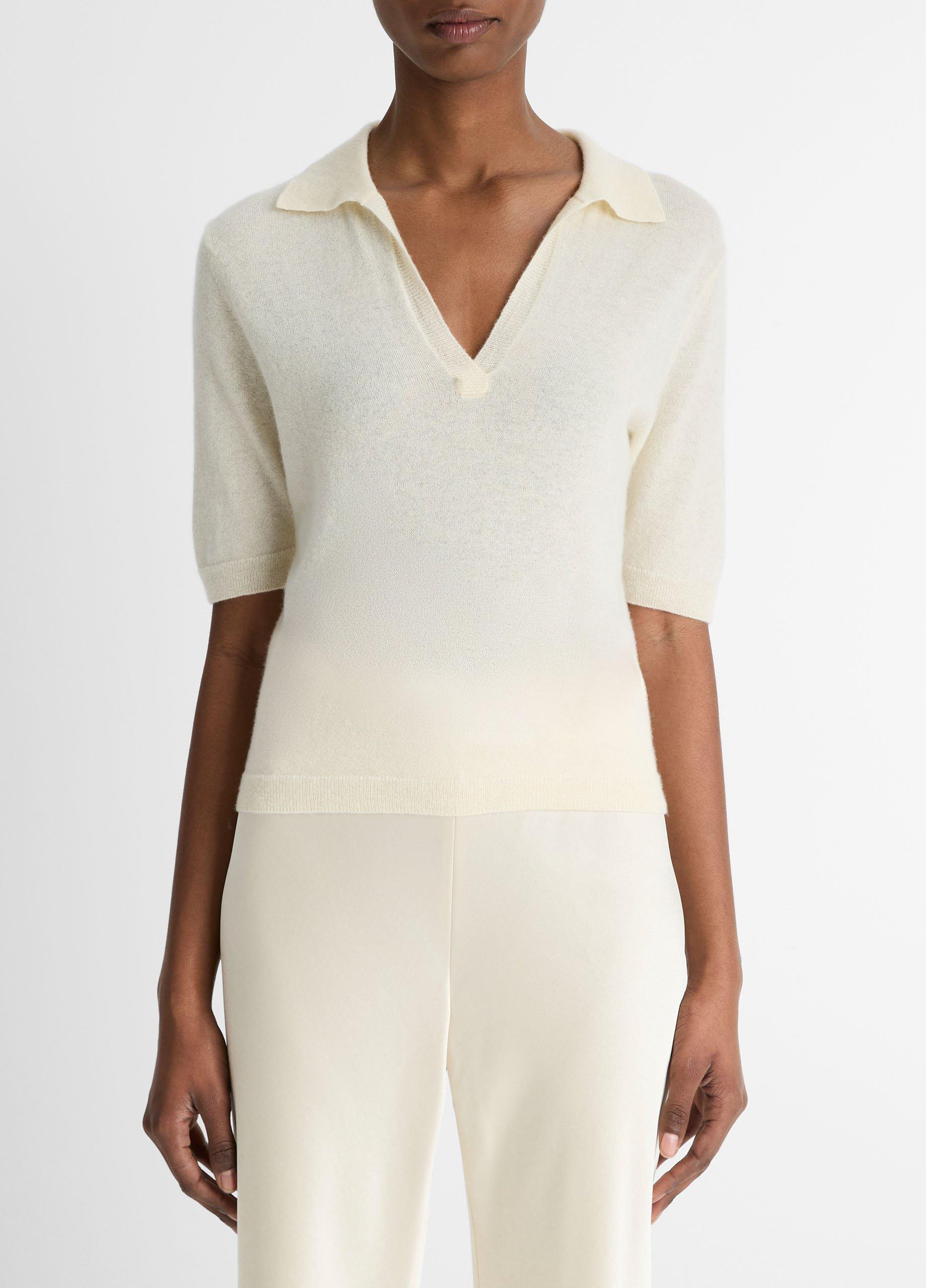 Cashmere-Silk Short-Sleeve Polo Sweater image number 1