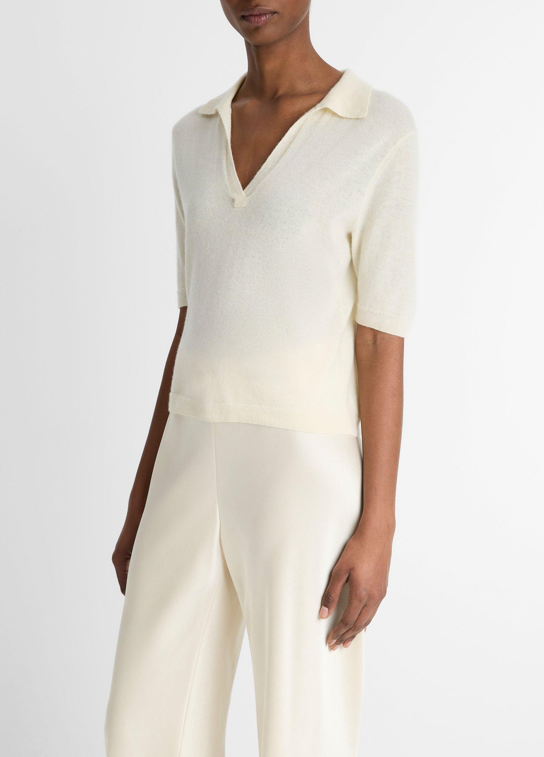 Cashmere-Silk Short-Sleeve Polo Sweater image number 2