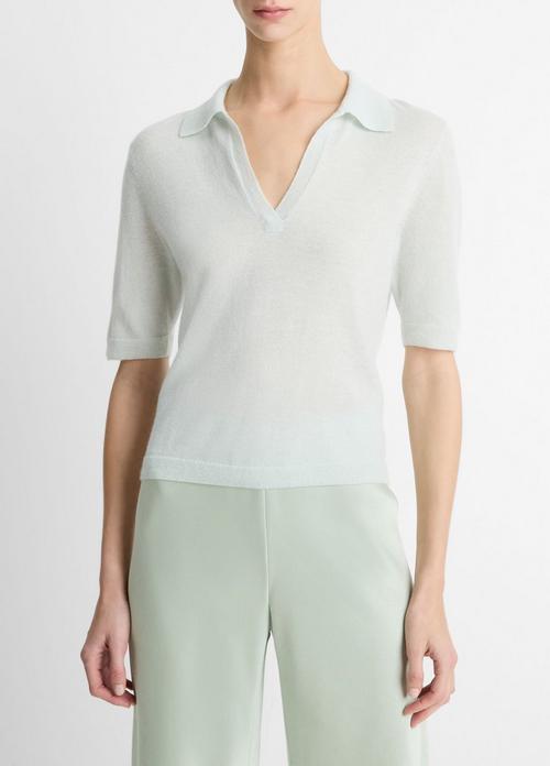 Cashmere-Silk Short-Sleeve Polo Sweater