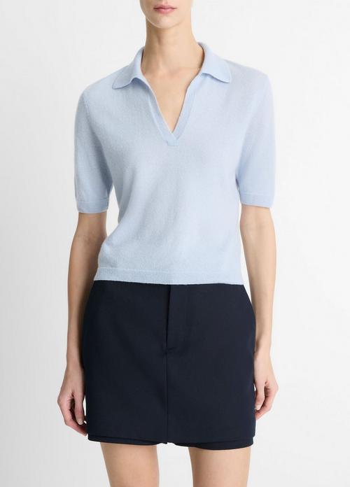 Cashmere-Silk Short-Sleeve Polo Sweater