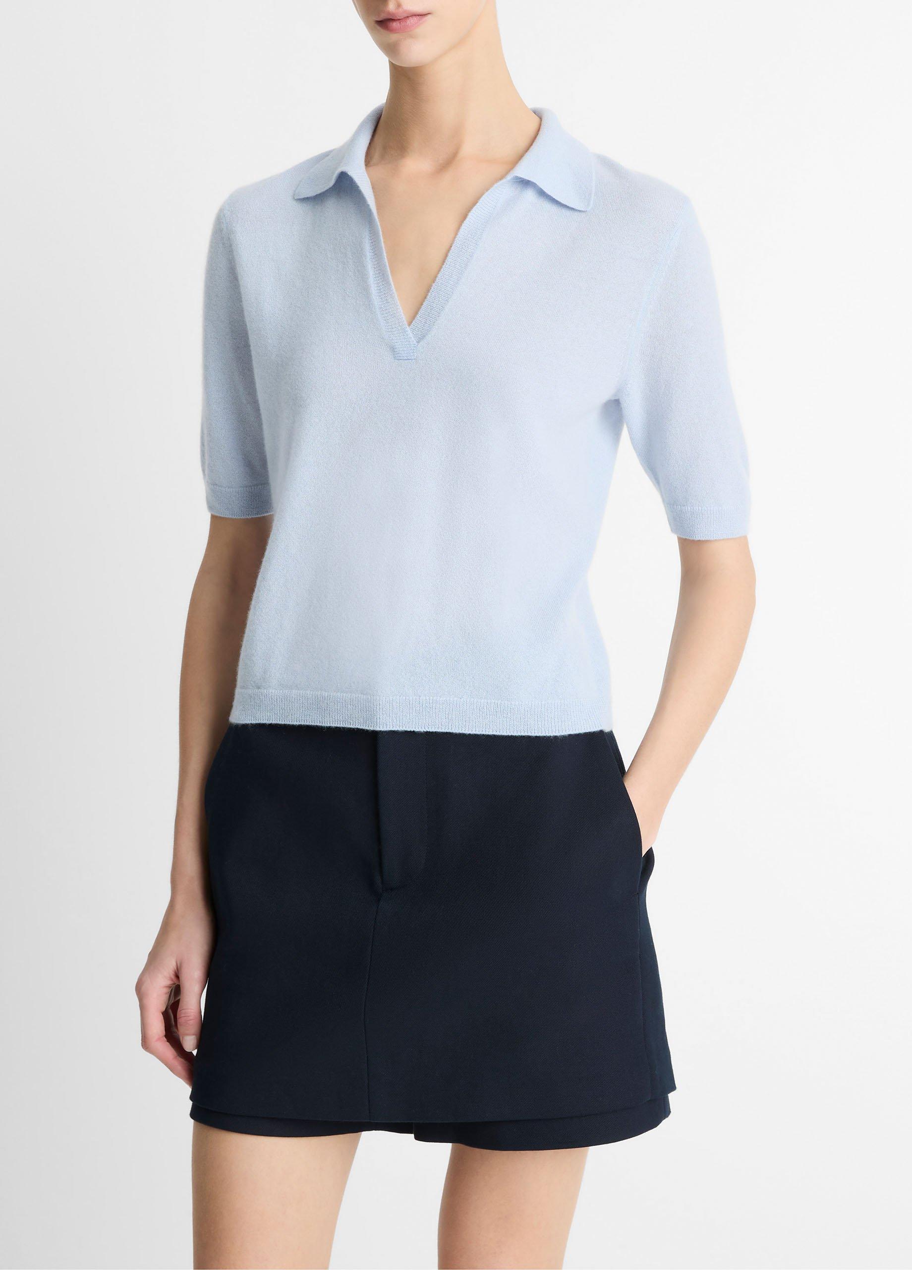 Cashmere-Silk Short-Sleeve Polo Sweater image number 1