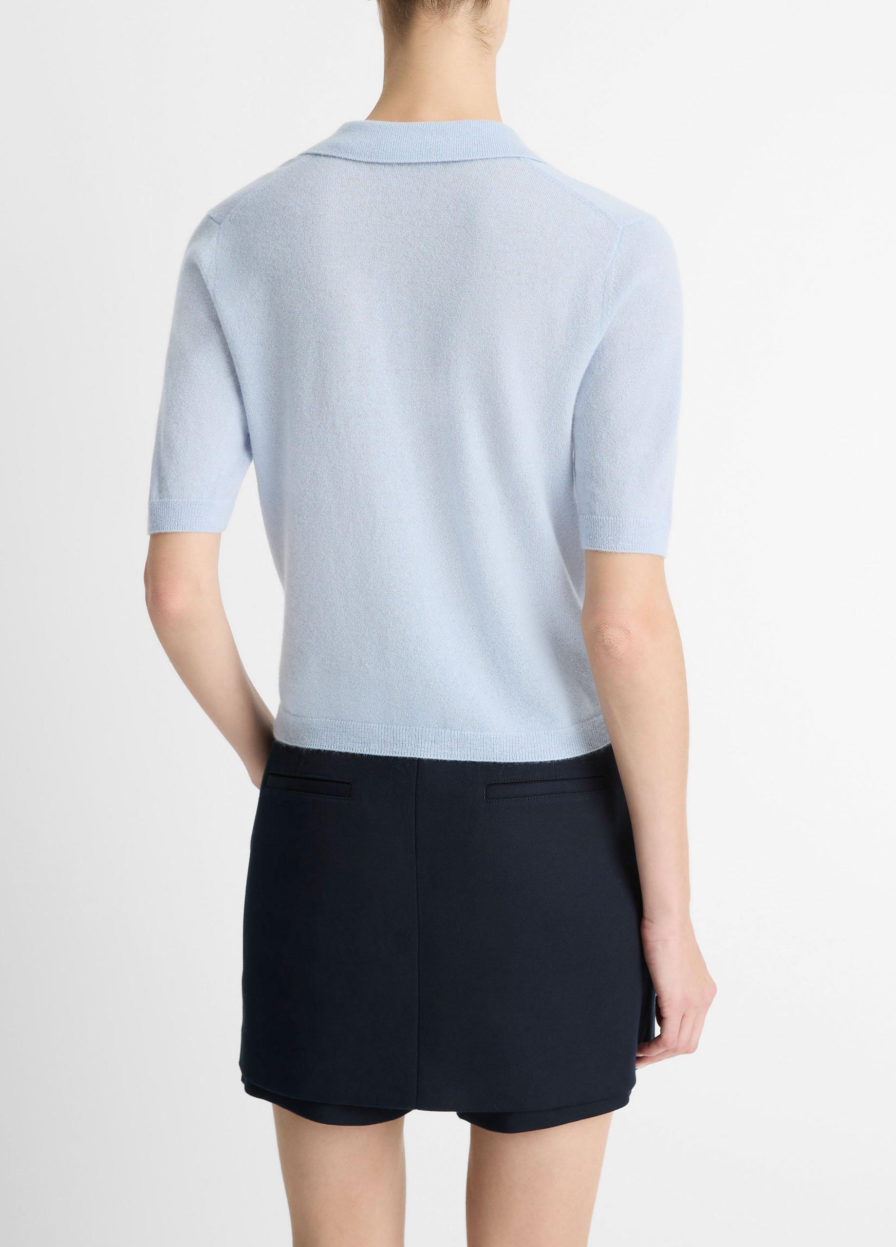 Cashmere-Silk Short-Sleeve Polo Sweater image number 2