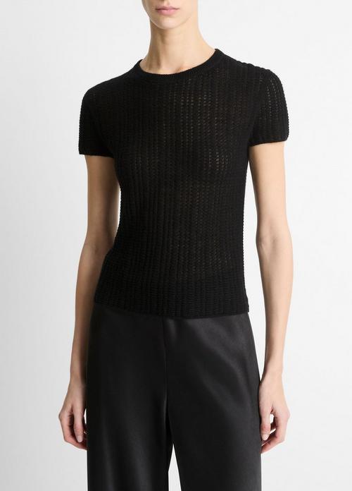 Waffle-Knit Cashmere-Silk Short-Sleeve Sweater