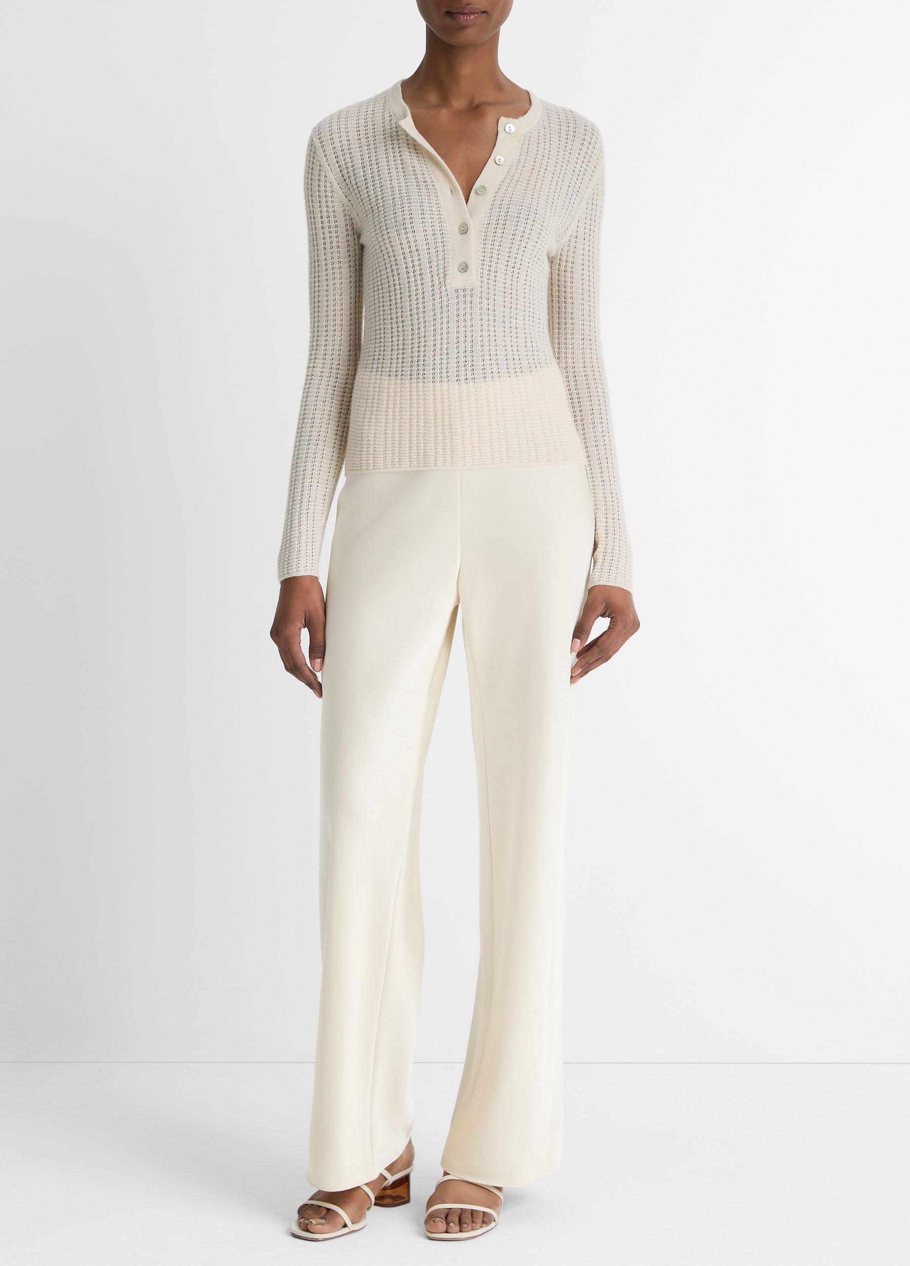 Waffle-Knit Cashmere-Silk Henley Sweater in Sweaters | Vince