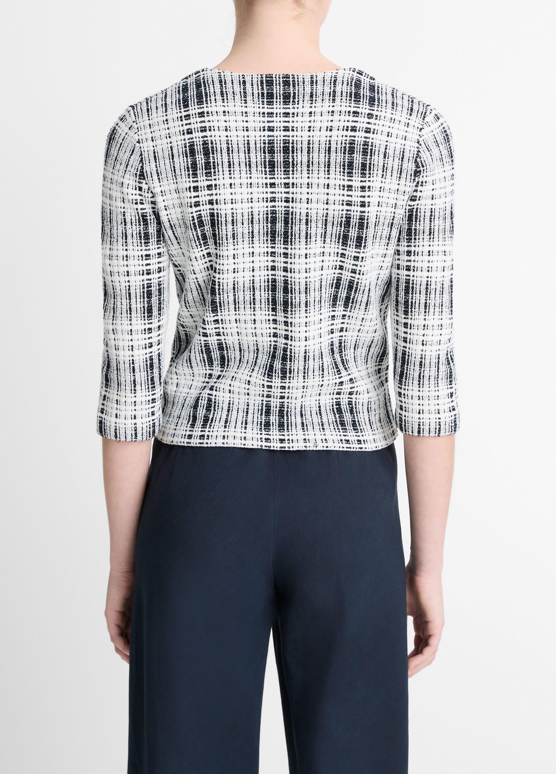 Boucl&eacute; Plaid Cotton-Blend Elbow-Sleeve Sweater image number 2