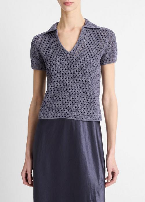 Macram&eacute; Cotton Polo Sweater