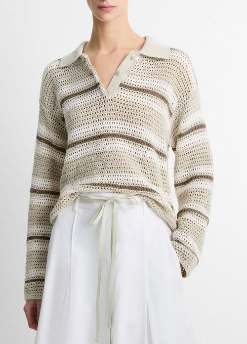 Mesh Stripe Italian Cotton Polo Sweater