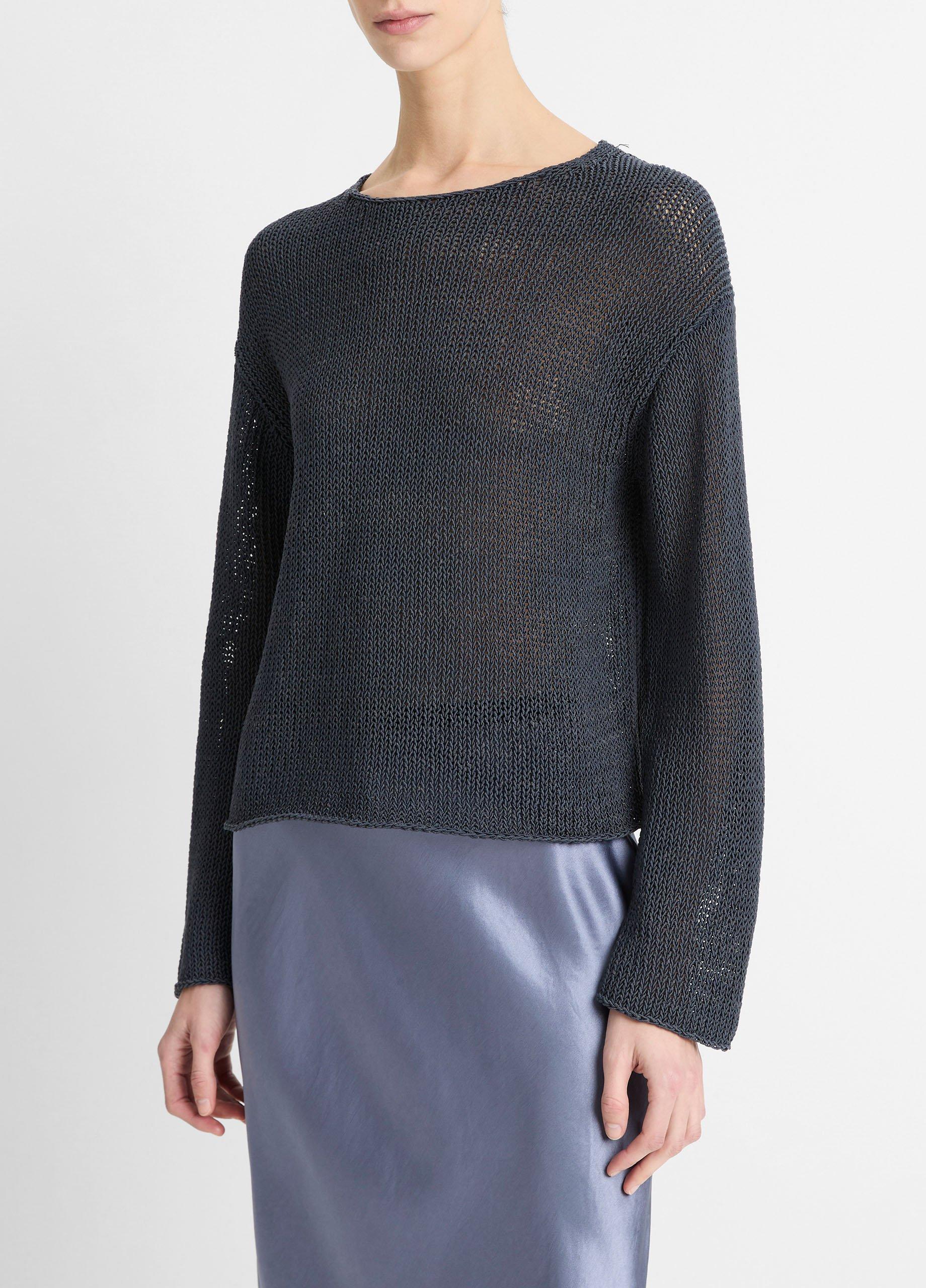 Italian Coated Cotton-Blend Sweater in Crew Neck | Vince