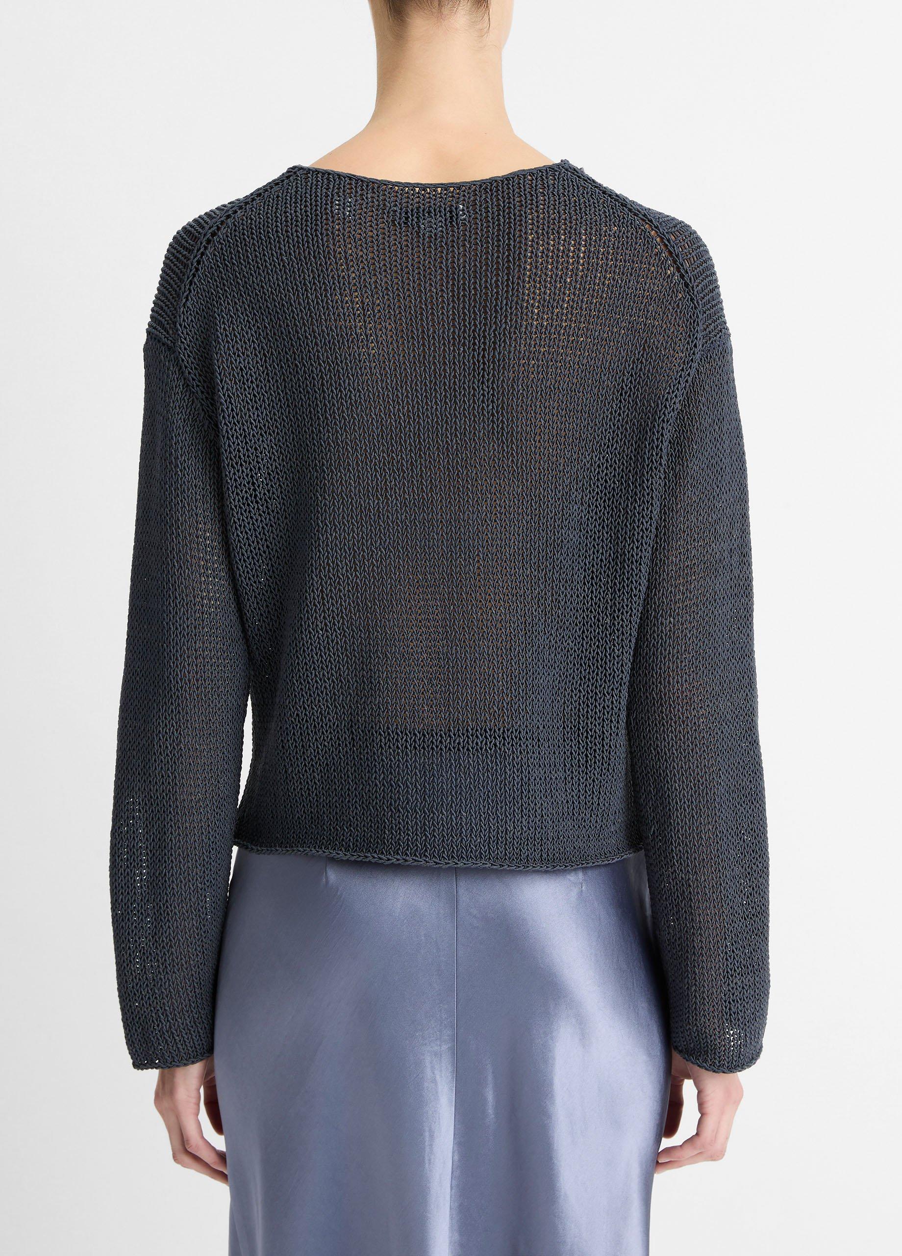 Italian Coated Cotton-Blend Sweater in Crew Neck | Vince