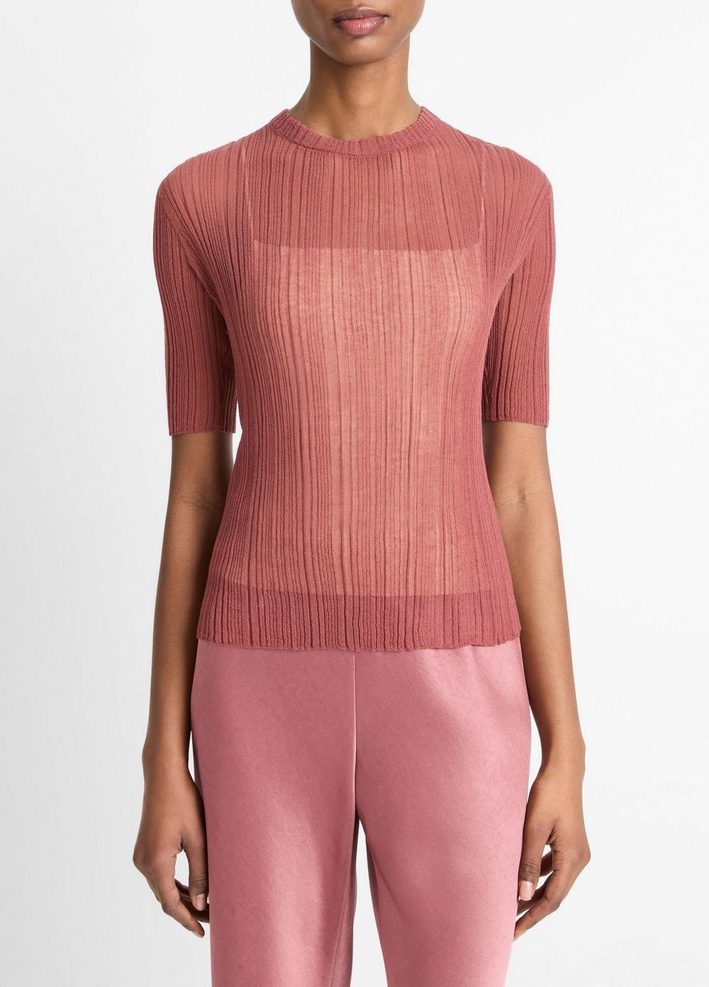 Italian Cotton-Blend Double-Layer Top in Short Sleeve | Vince Italian Cotton-Blend Double-Layer Top in Short Sleeve | Vince