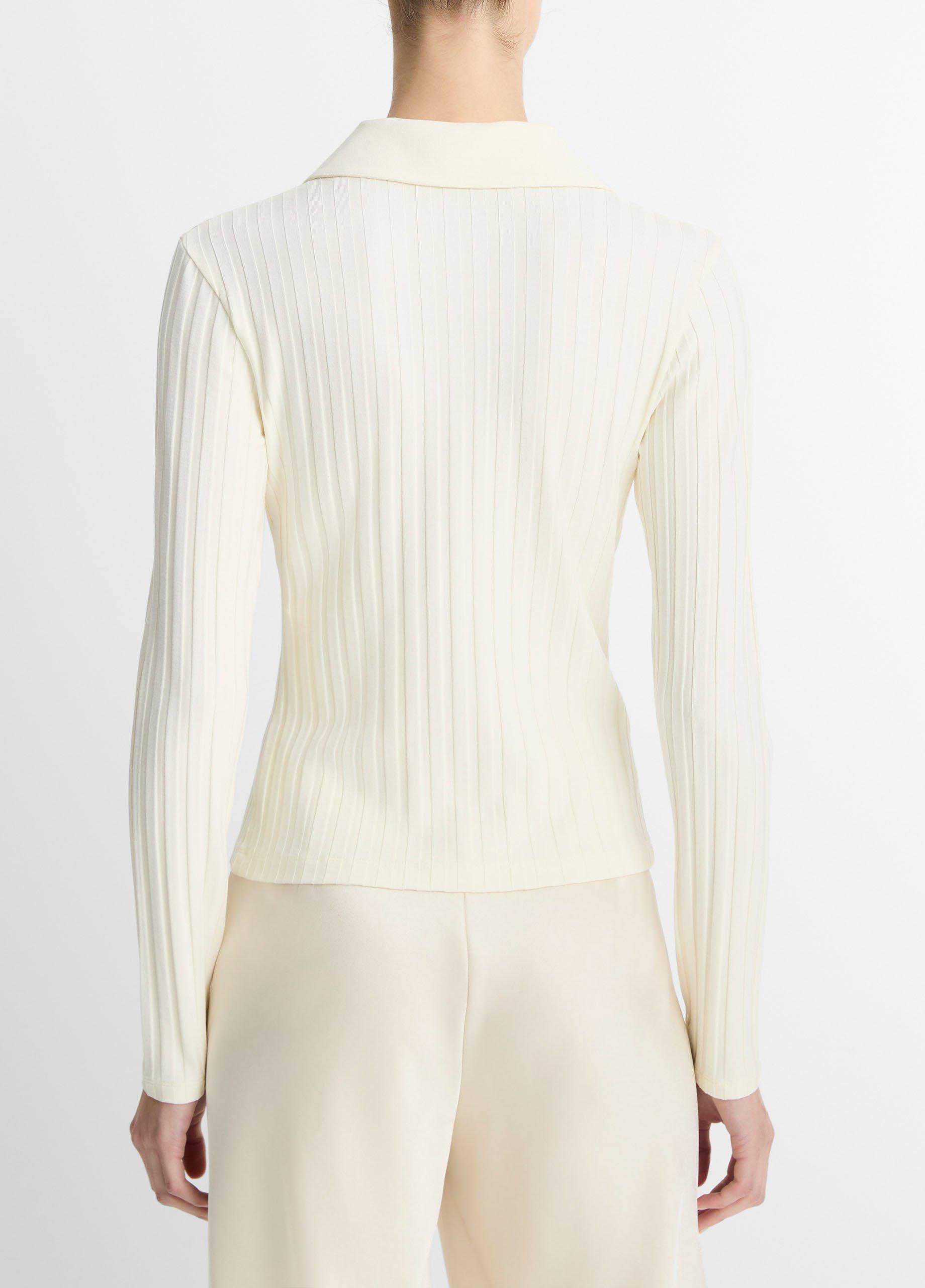 Ribbed Collared Long-Sleeve Button-Front Top image number 2