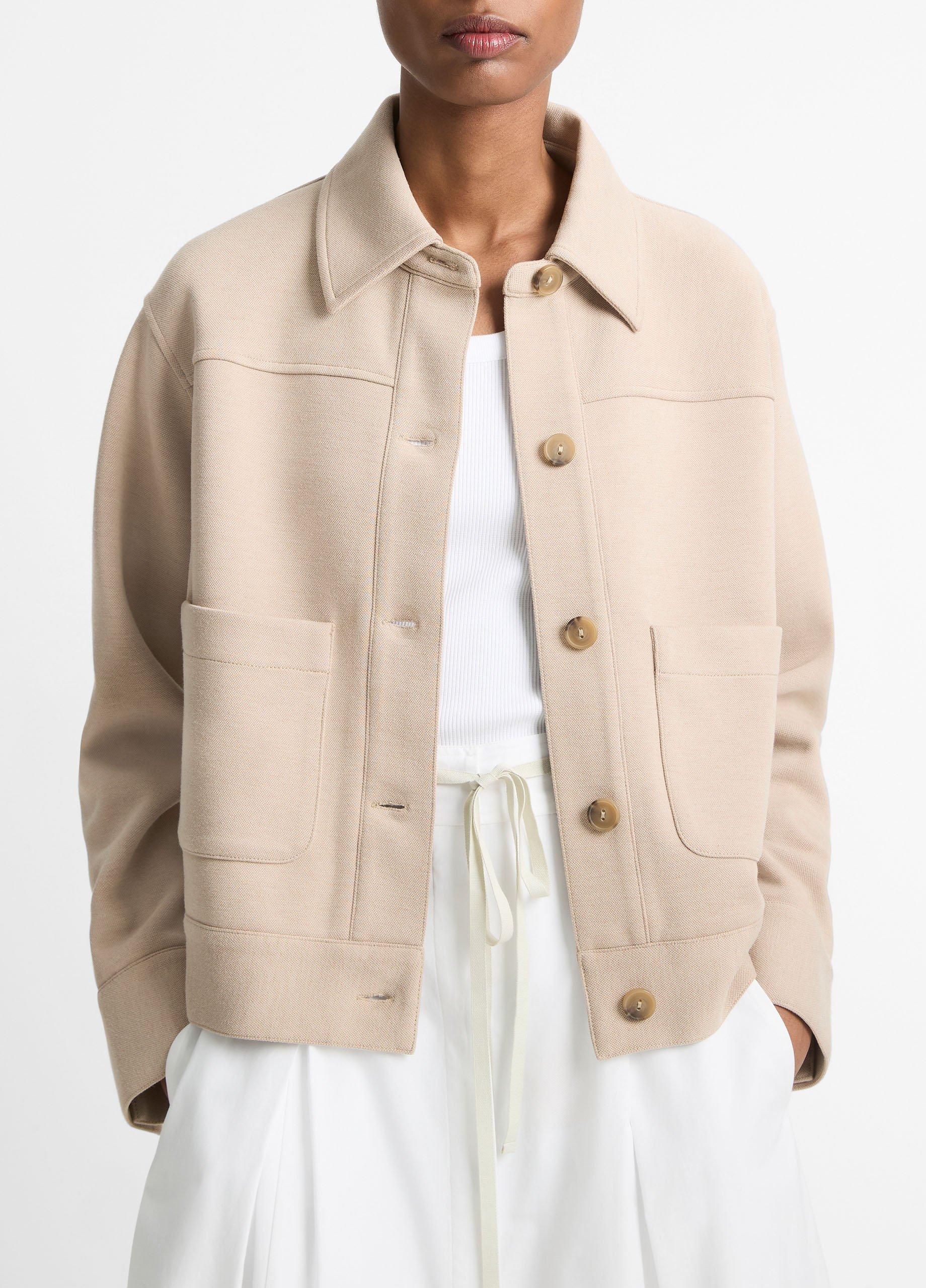 Women
s Double-Face Cropped Jacket, Light Sandbar, Size L Vince