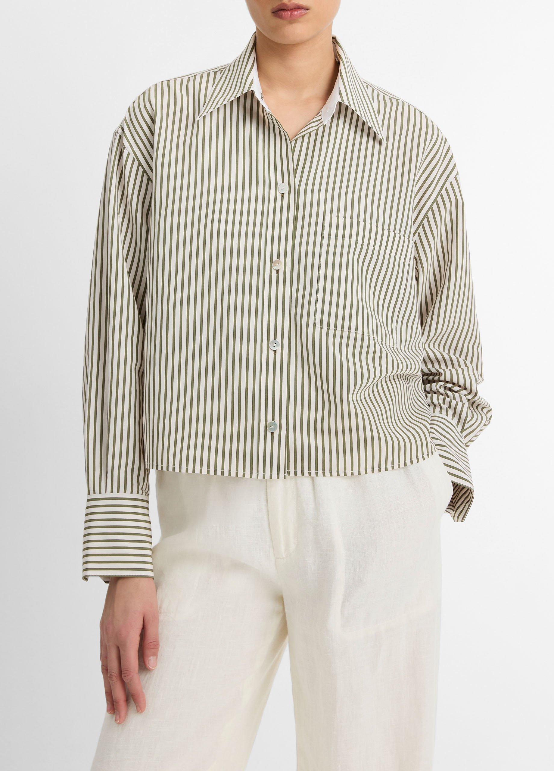 Till Stripe Cropped Button-Front Shirt in Long Sleeve | Vince