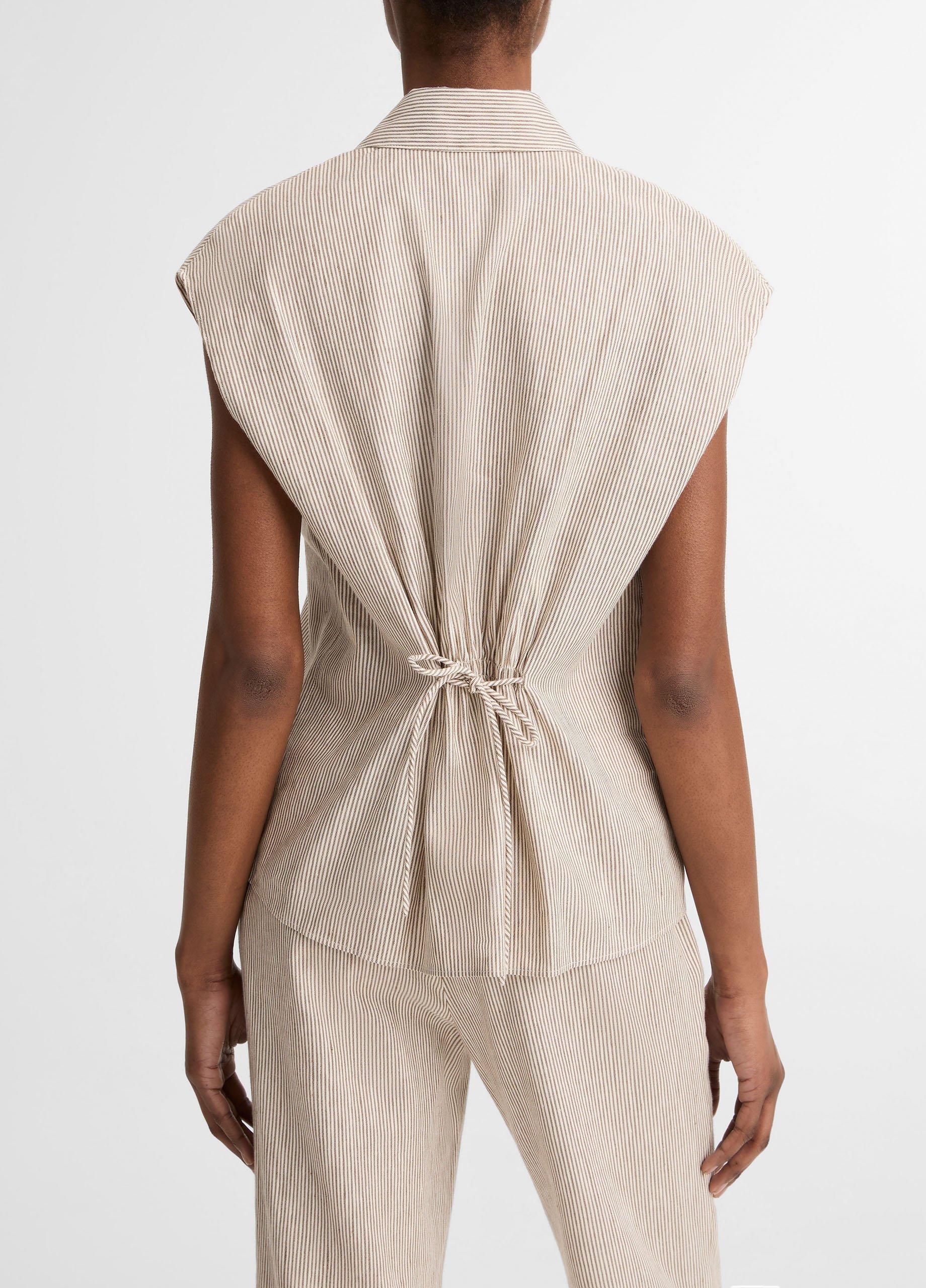Ticking Stripe Linen-Cotton Cap-Sleeve Blouse image number 2