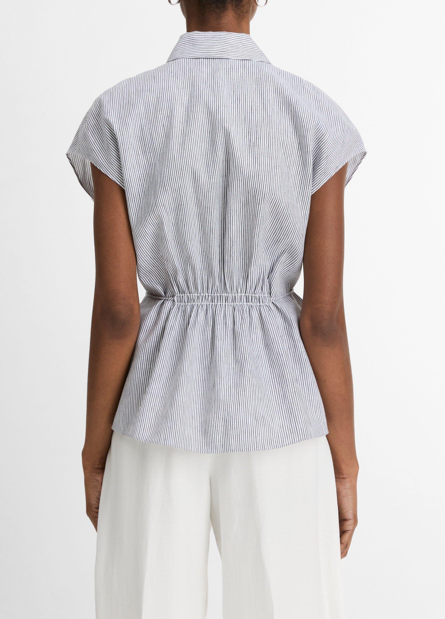 Ticking Stripe Linen-Cotton Cap-Sleeve Blouse image number 2