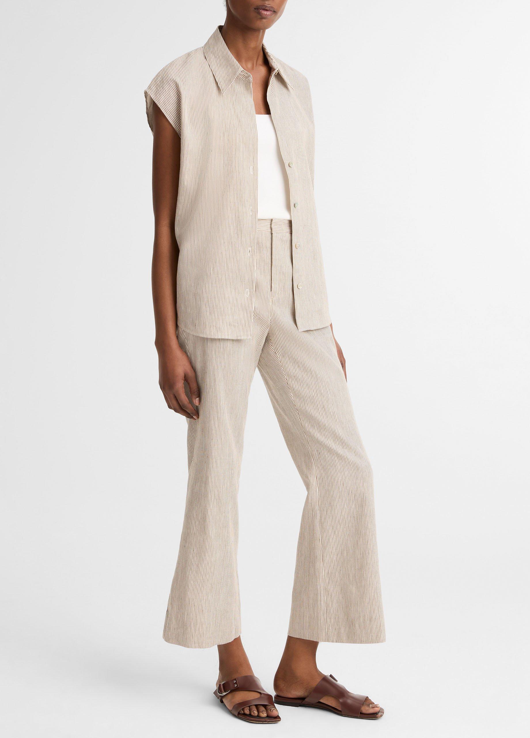 Ticking Stripe Linen-Cotton Low-Rise Crop Flare Trouser image number 1