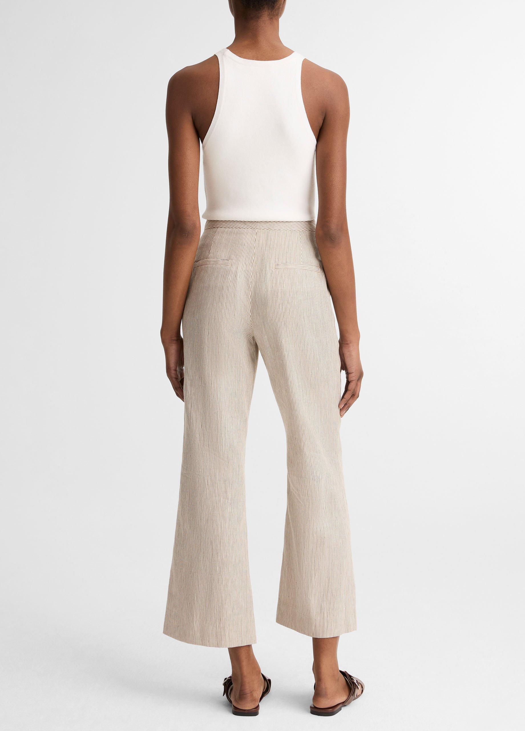 Ticking Stripe Linen-Cotton Low-Rise Crop Flare Trouser image number 2