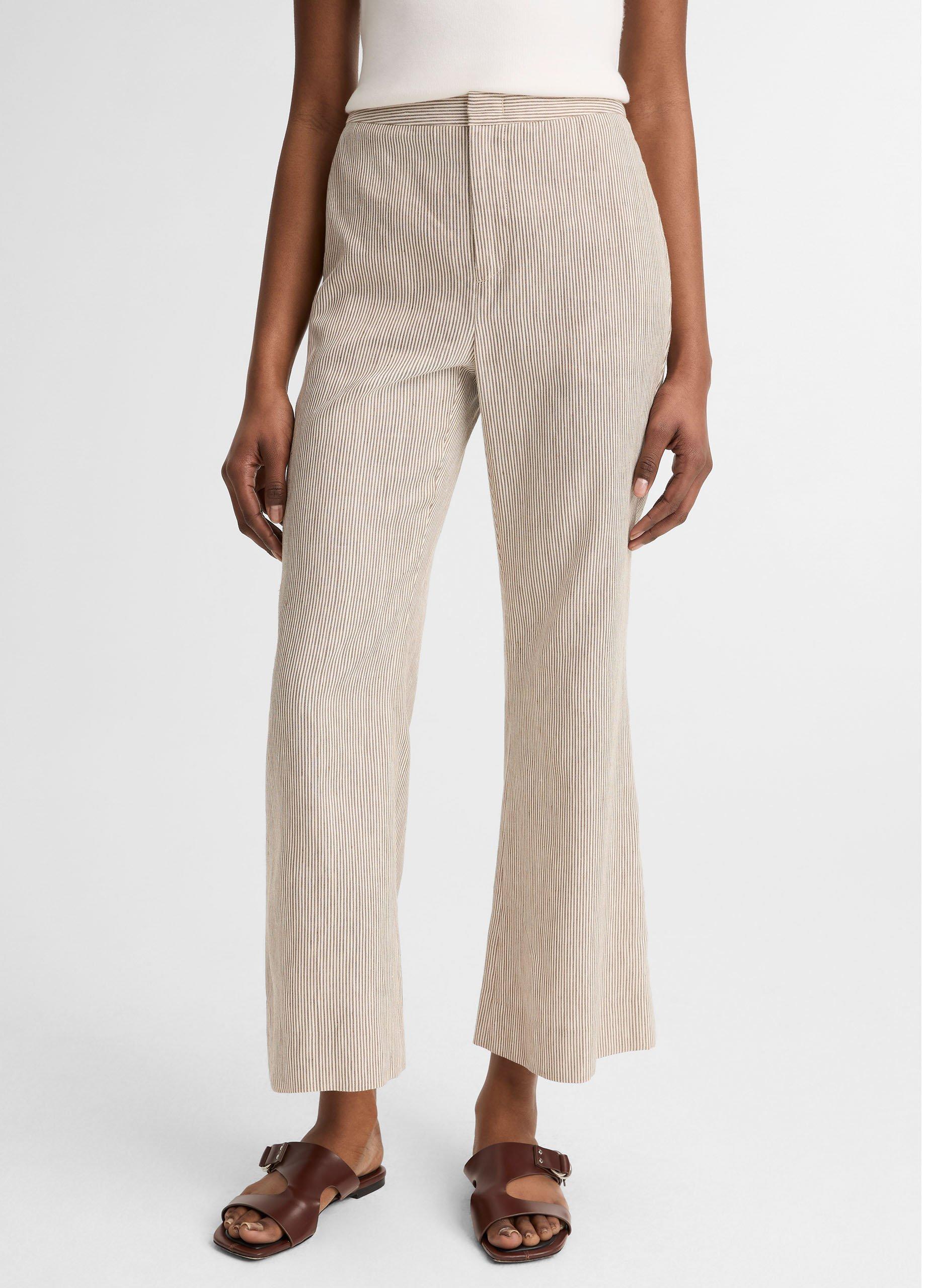 Ticking Stripe Linen-Cotton Low-Rise Crop Flare Trouser image number 3