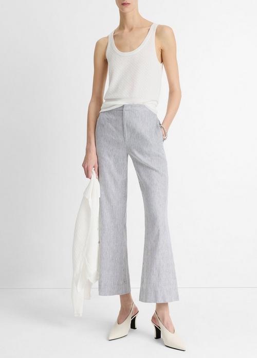 Ticking Stripe Linen-Cotton Low-Rise Crop Flare Trouser