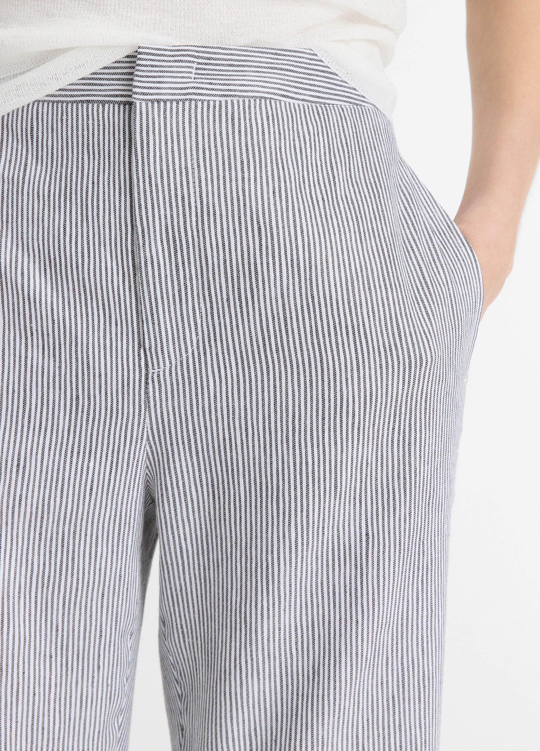 Ticking Stripe Linen-Cotton Low-Rise Crop Flare Trouser in